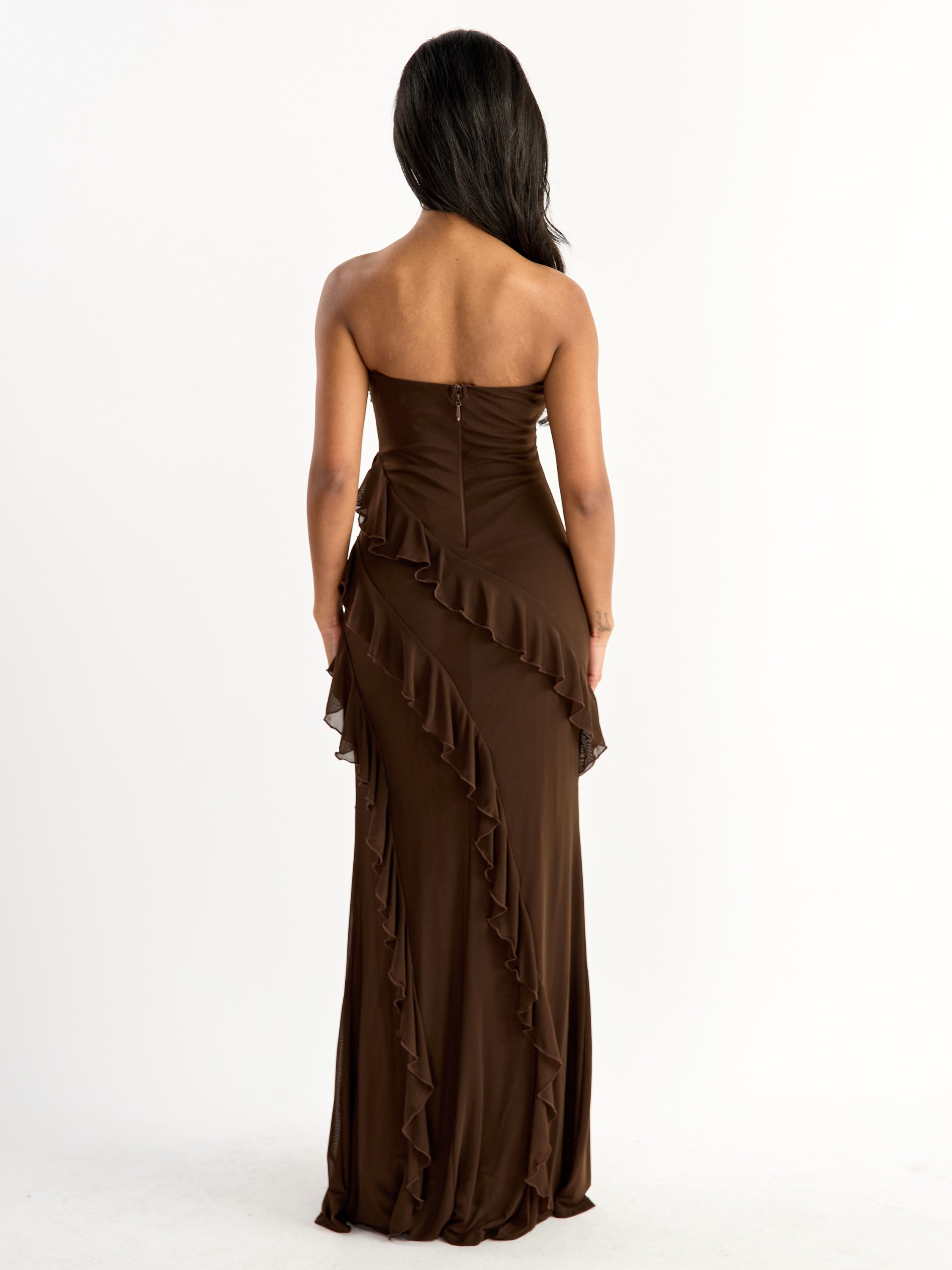 R&B Ruffle Solid Strapless Maxi Dress