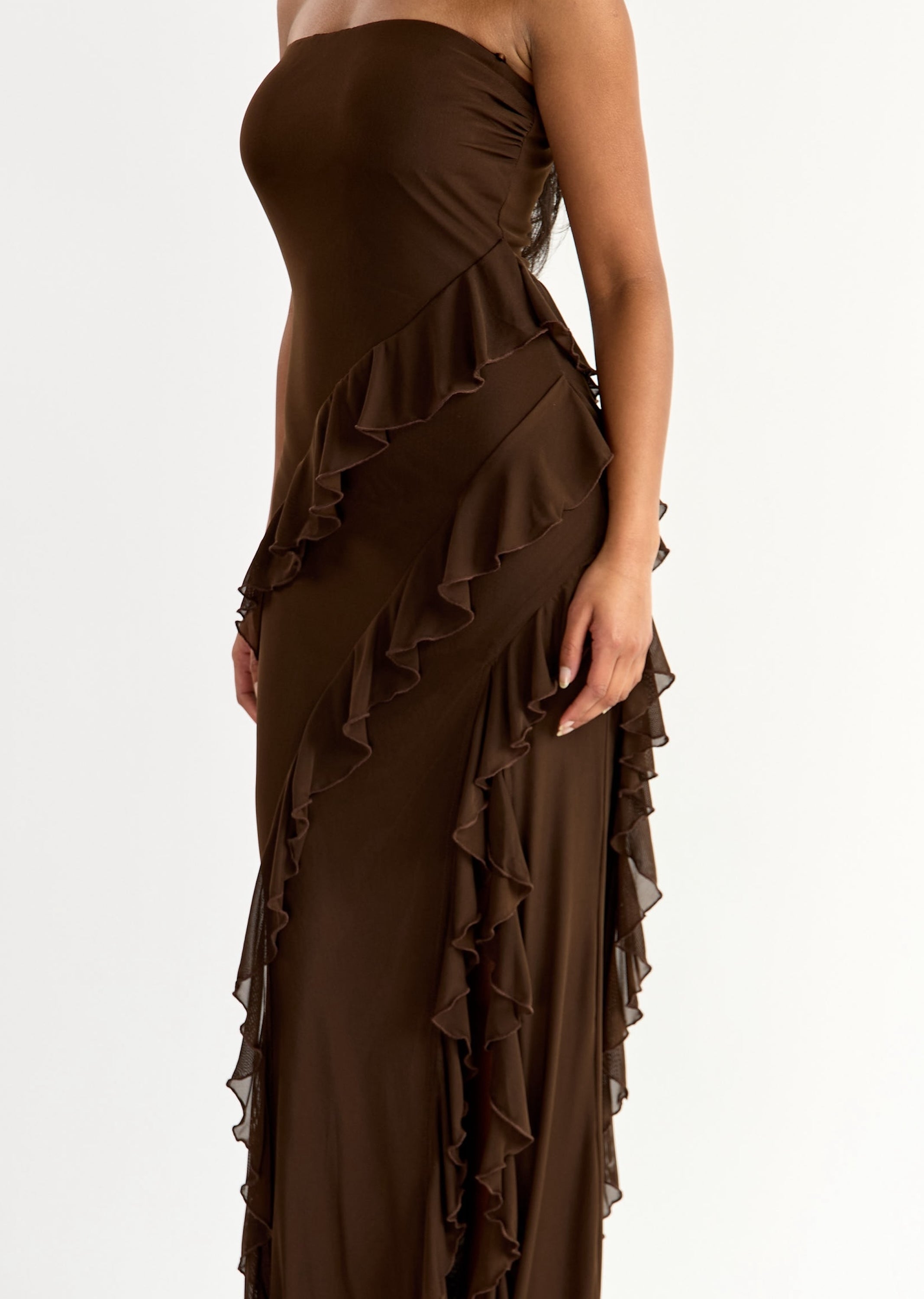 R&B Ruffle Solid Strapless Maxi Dress