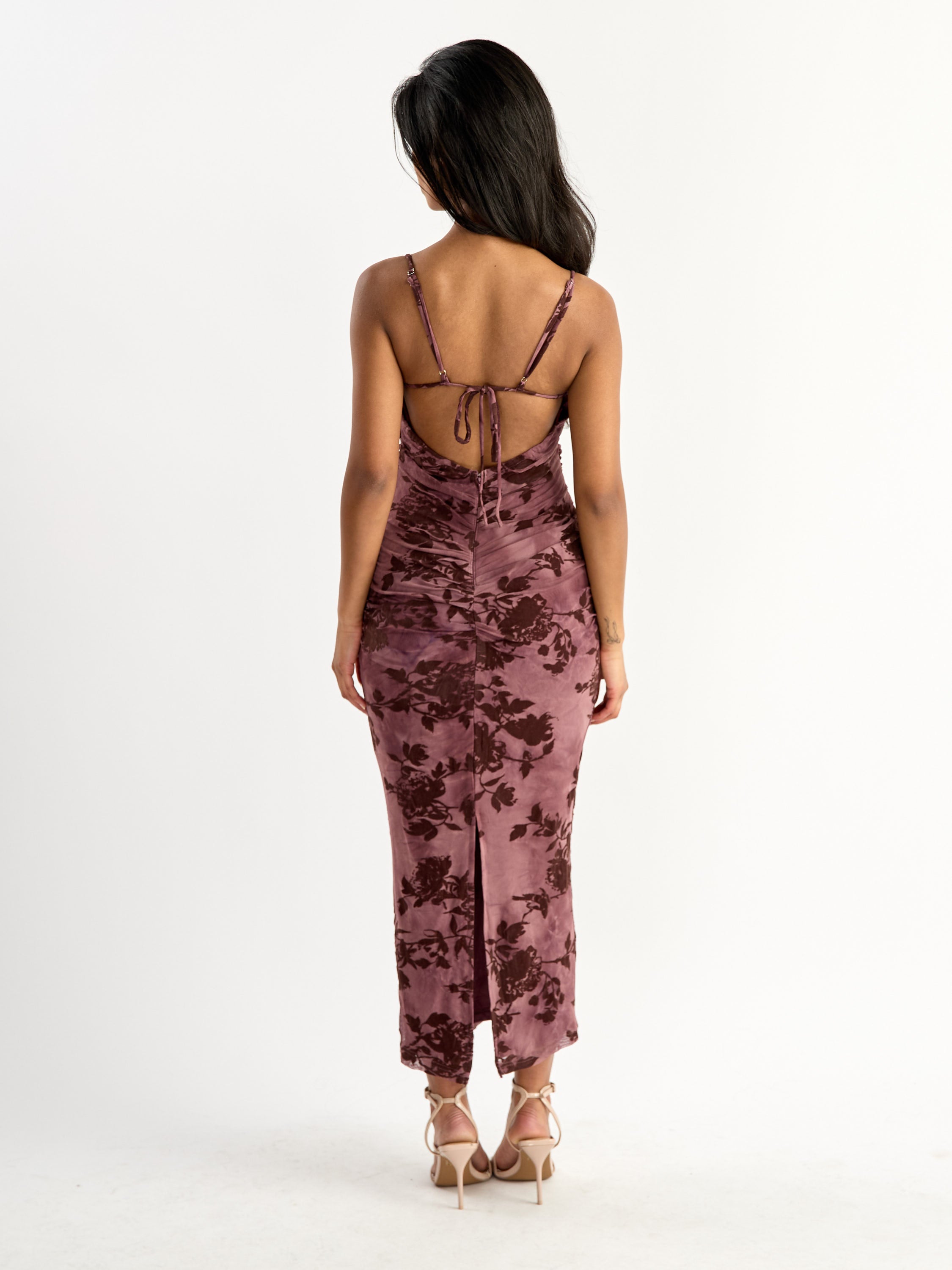 Gaby Flocked Cowl Dress