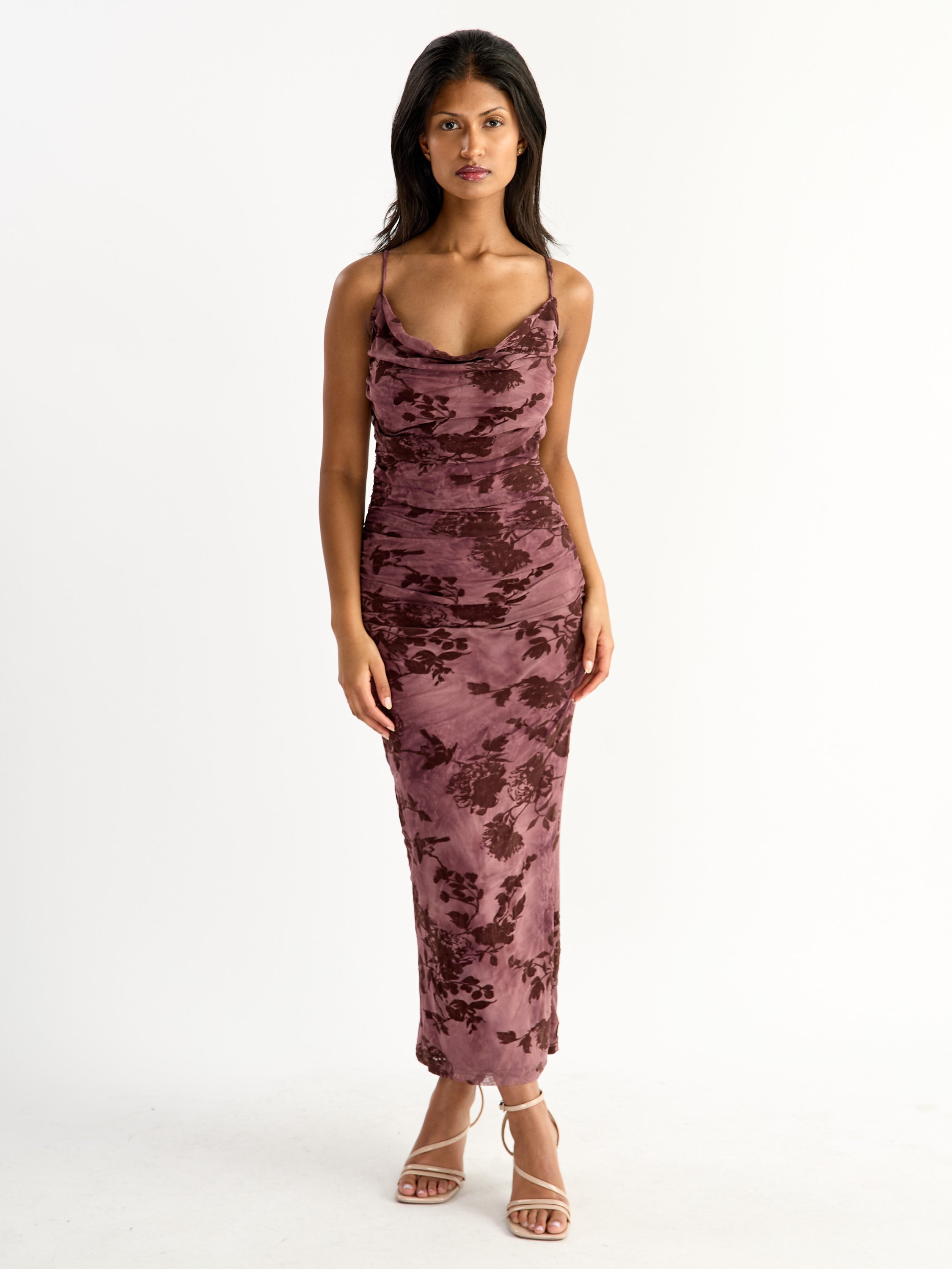 Gaby Flocked Cowl Dress