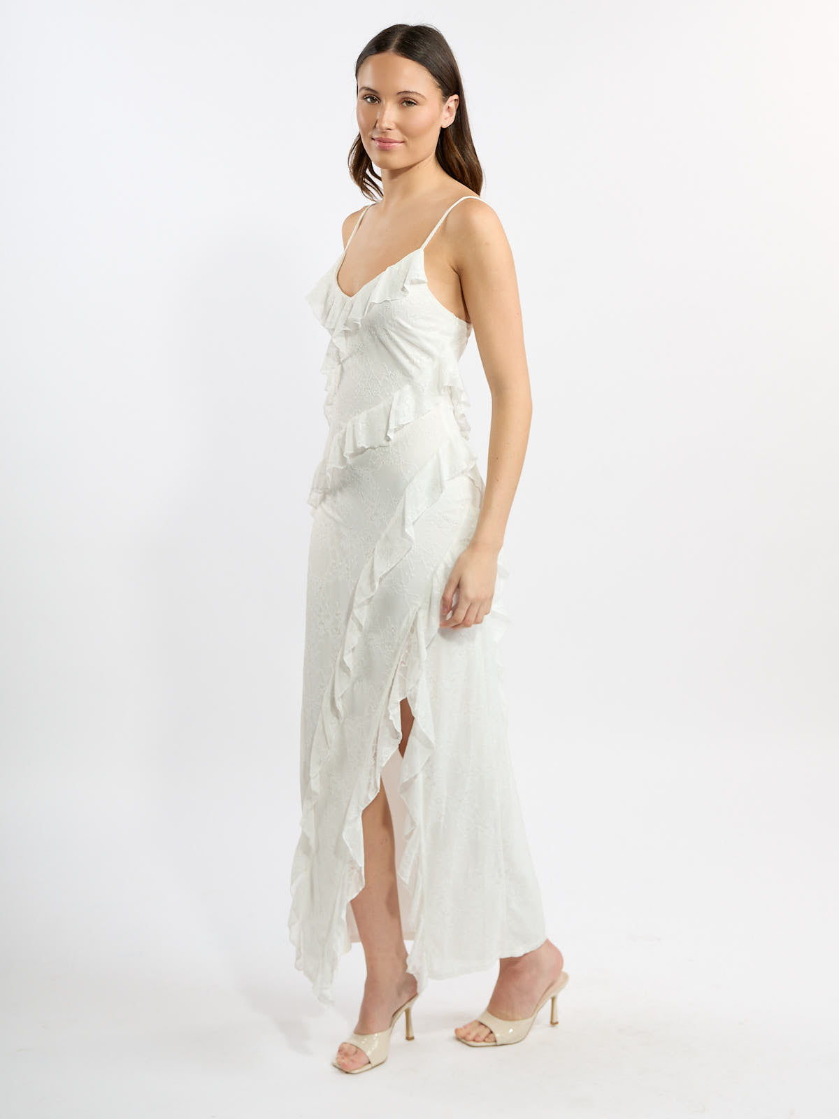 R&B Ruffle Solid Lace Dress