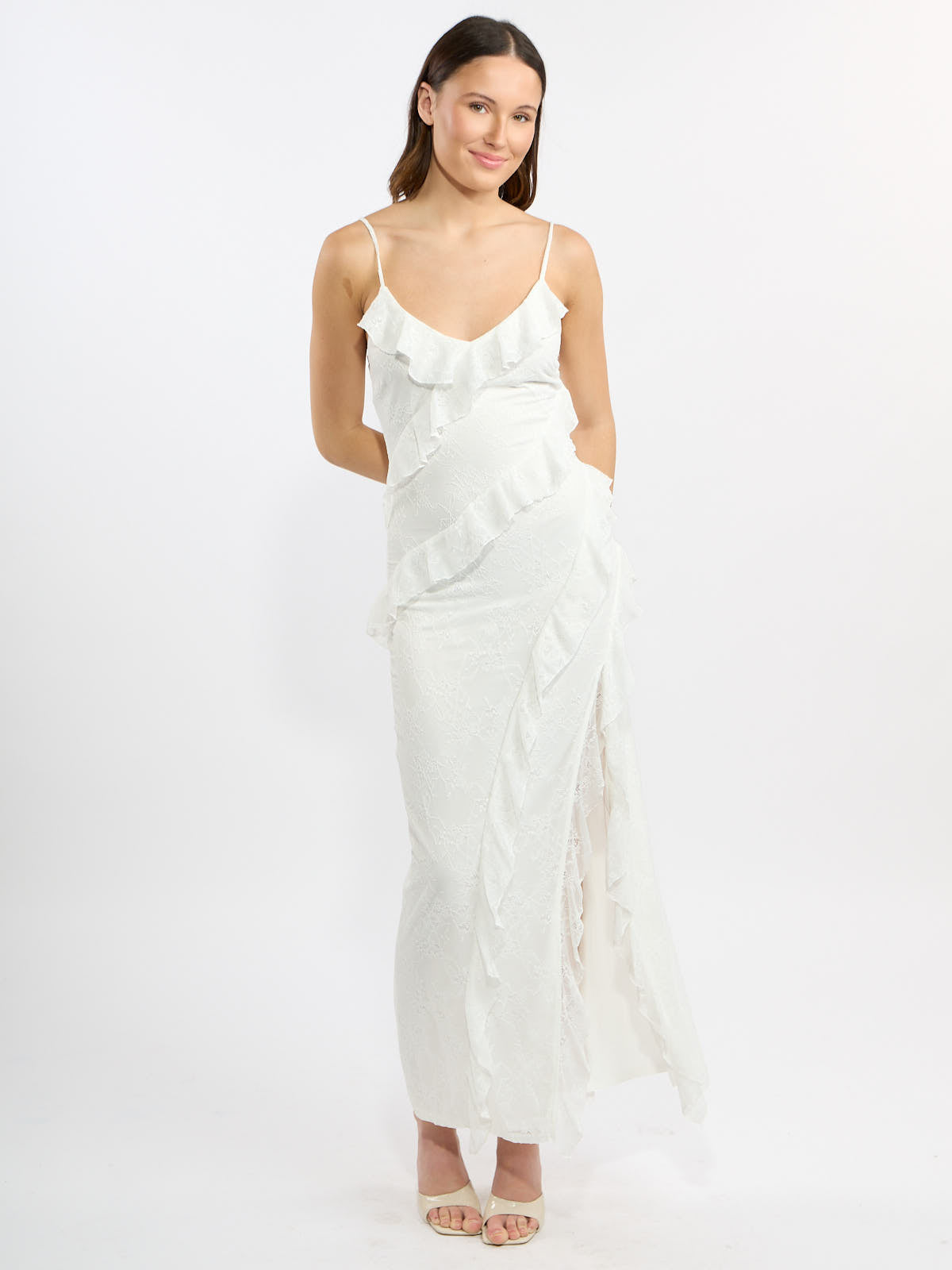 R&B Ruffle Solid Lace Dress