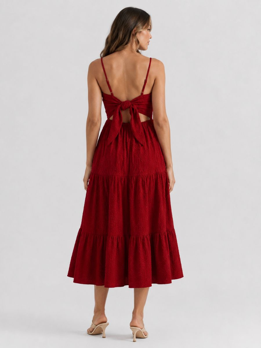 Debbie Tie Back Jacquard Midi Dress