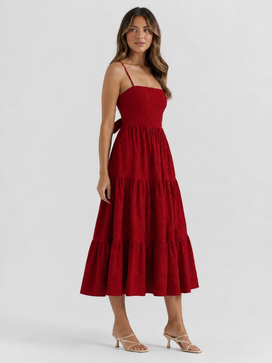 Debbie Tie Back Jacquard Midi Dress