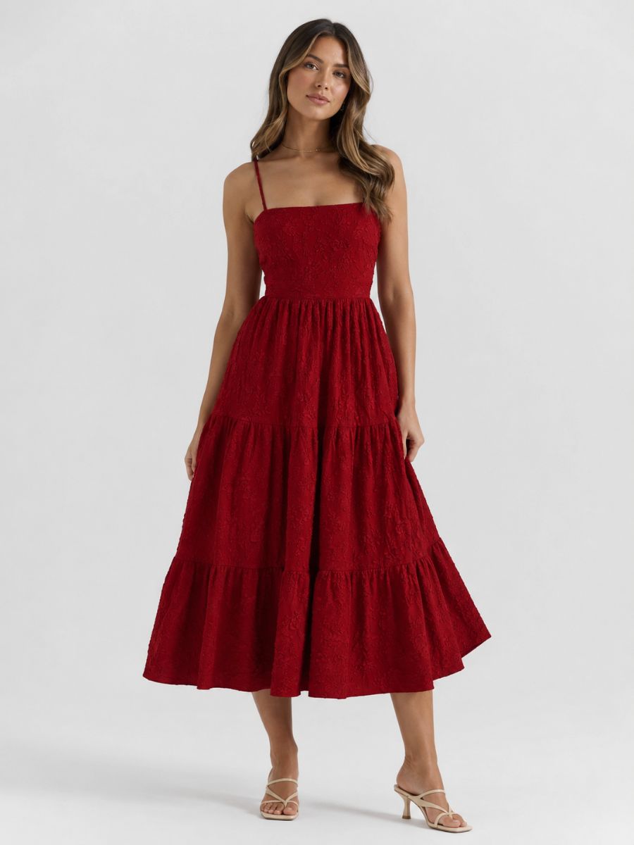 Debbie Tie Back Jacquard Midi Dress