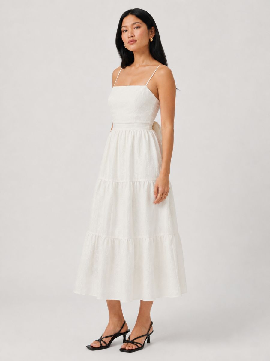 Debbie Tie Back Jacquard Midi Dress