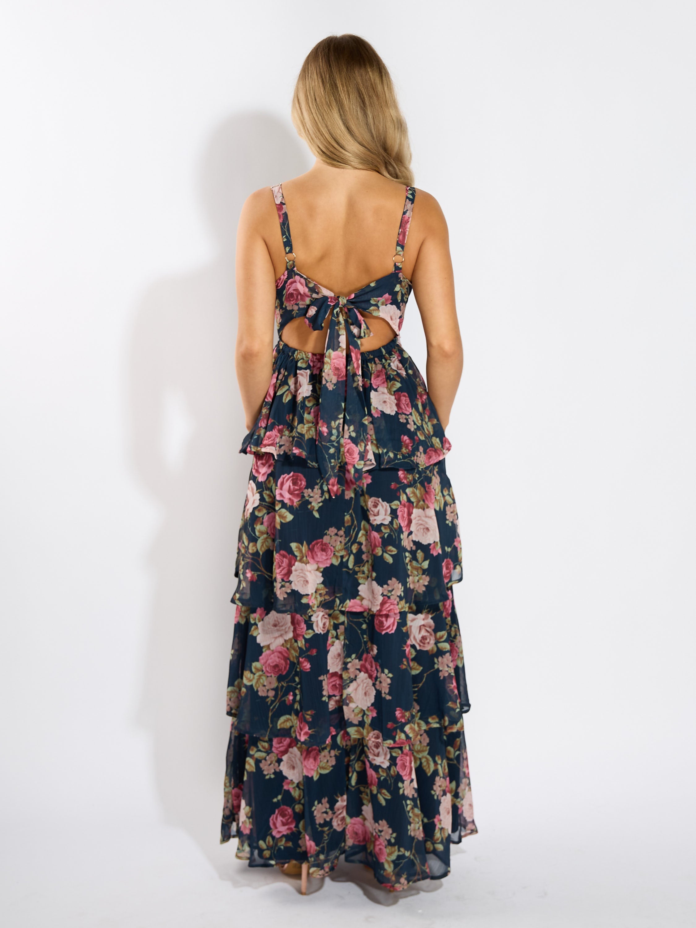 Jamie Navy Floral Tiered Maxi Dress