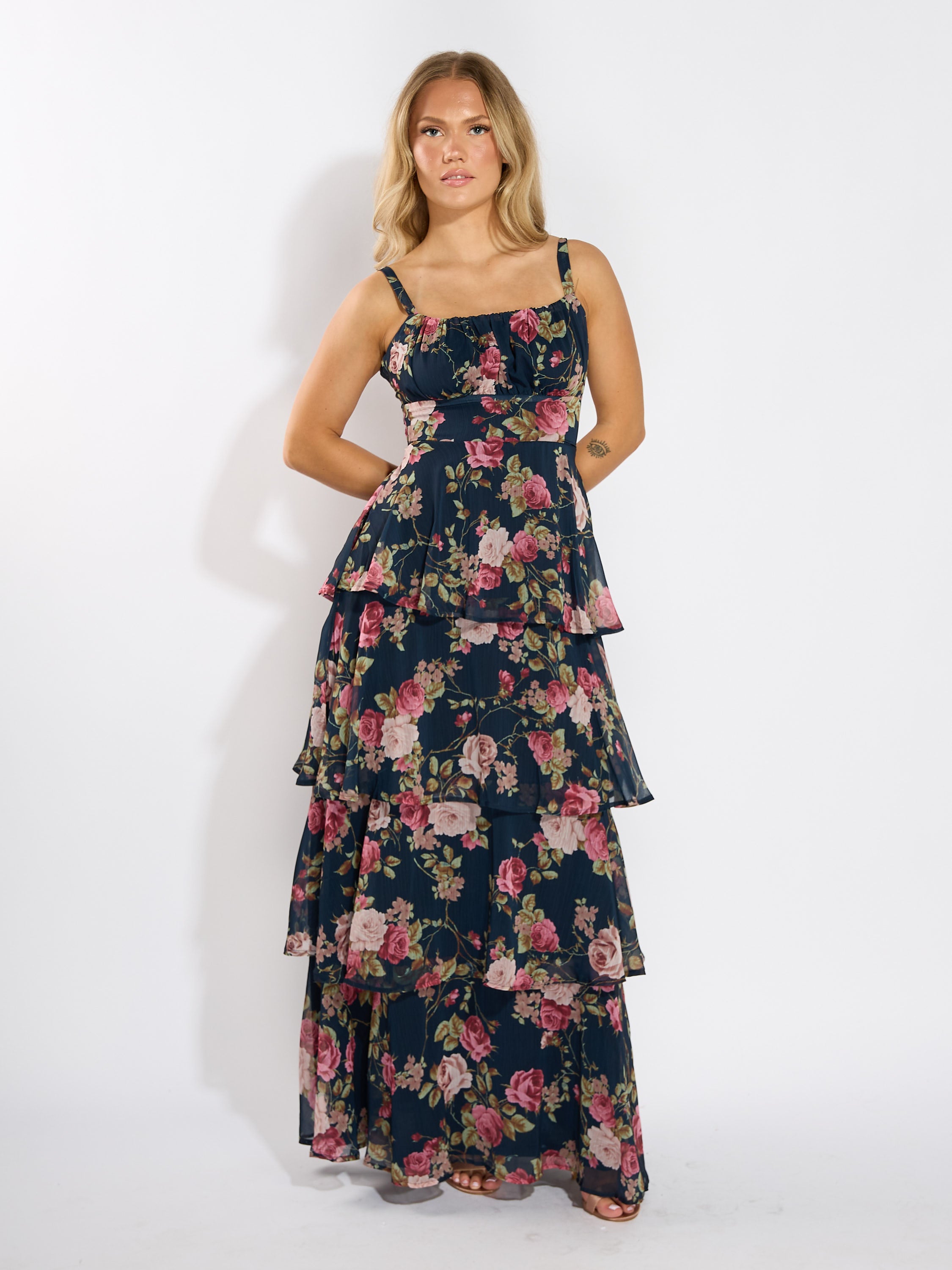 Jamie Navy Floral Tiered Maxi Dress