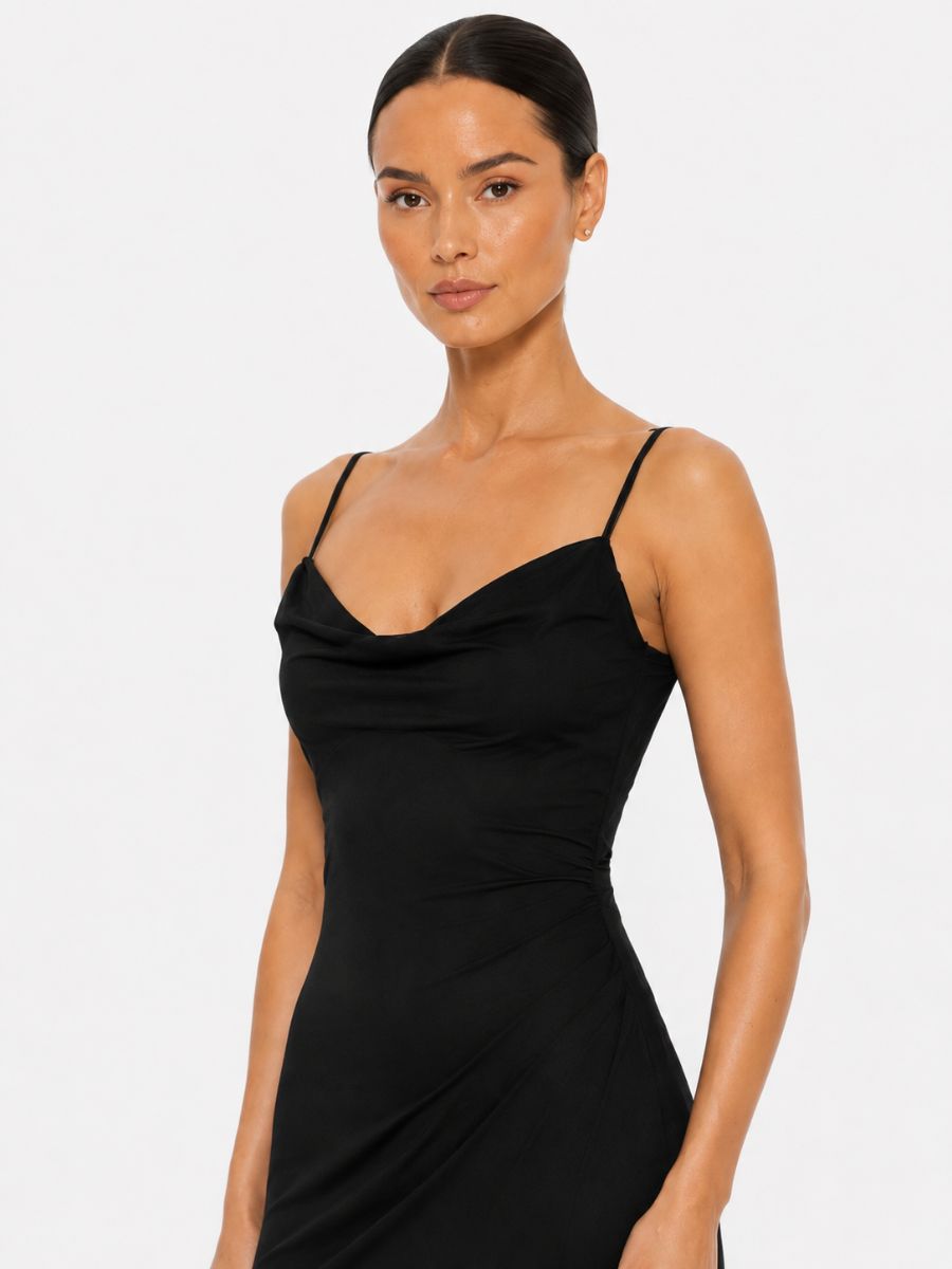 Mariah Solid Mesh Ruffle Midi Dress