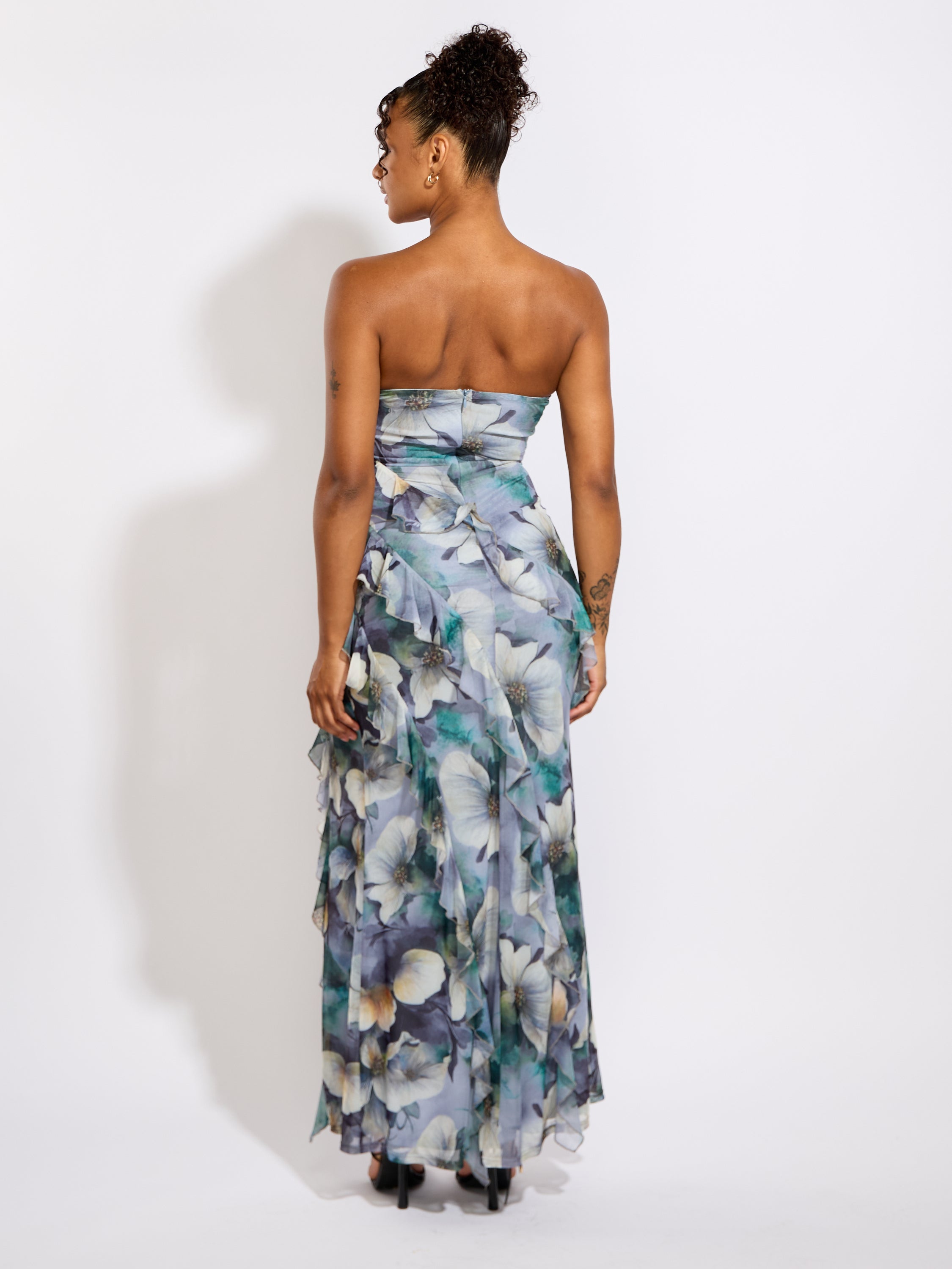R&B Ruffle Strapless Maxi Dress