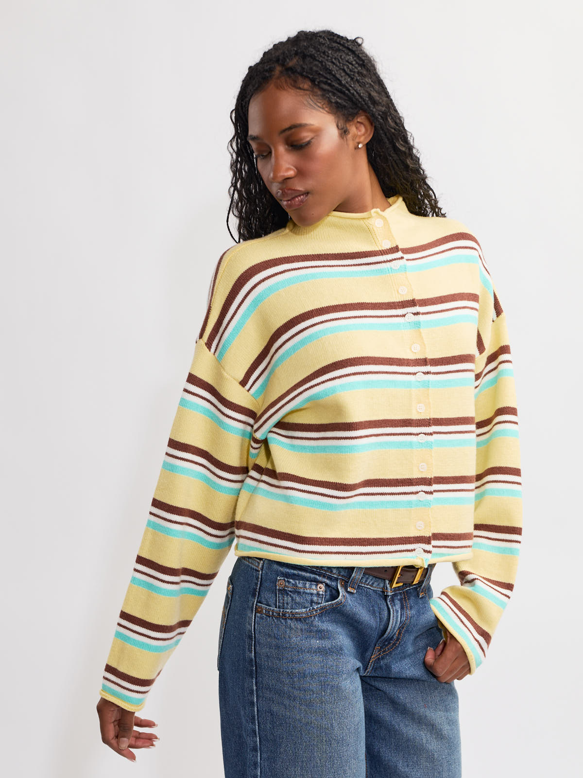 Rolled Hem Striped Cardigan