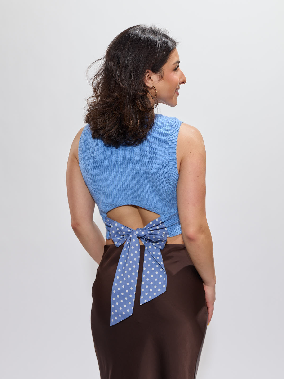 Back Bow Polka Dot Knit Top