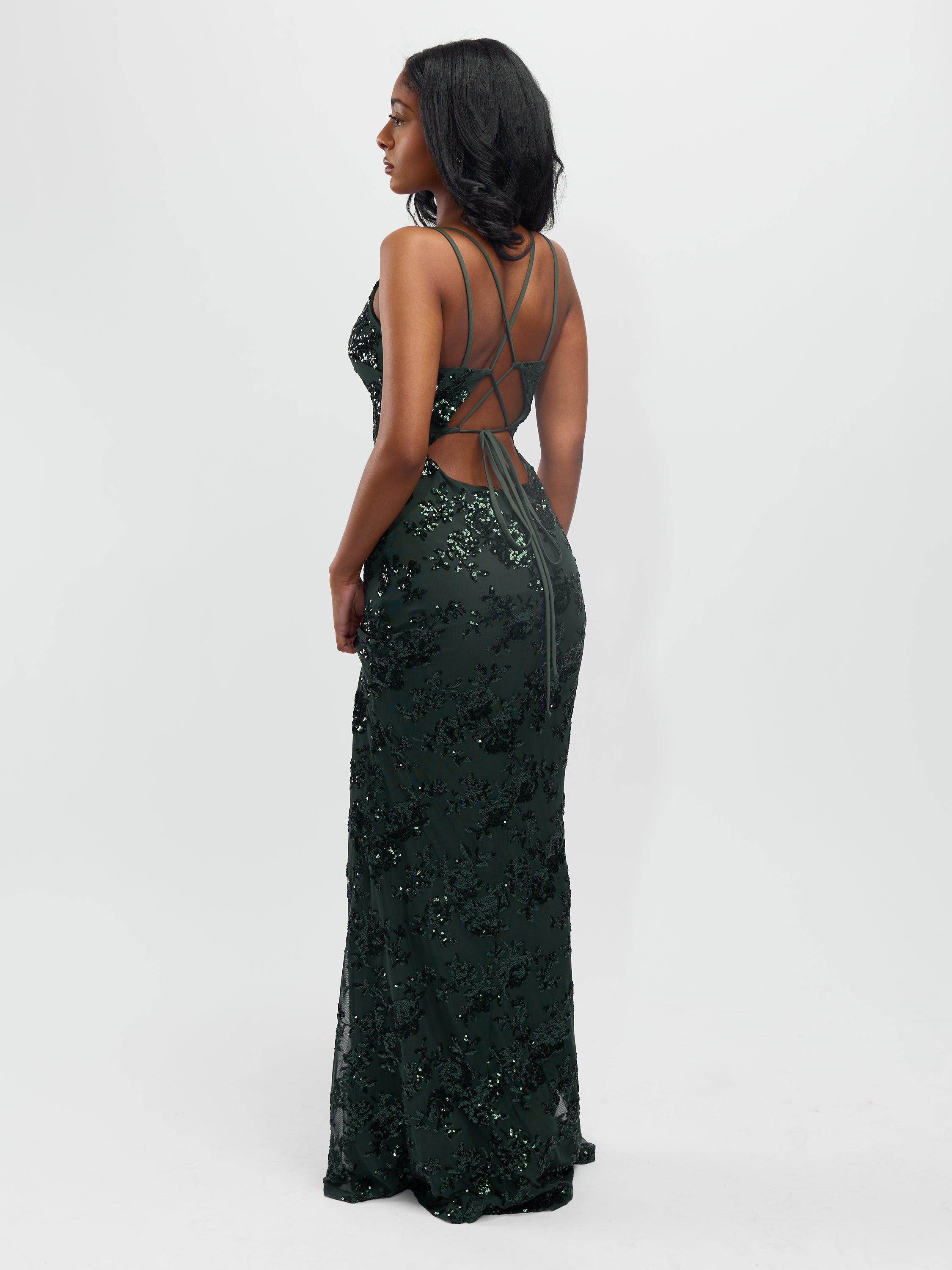 Cleo Sequin Tie Back Maxi Dress