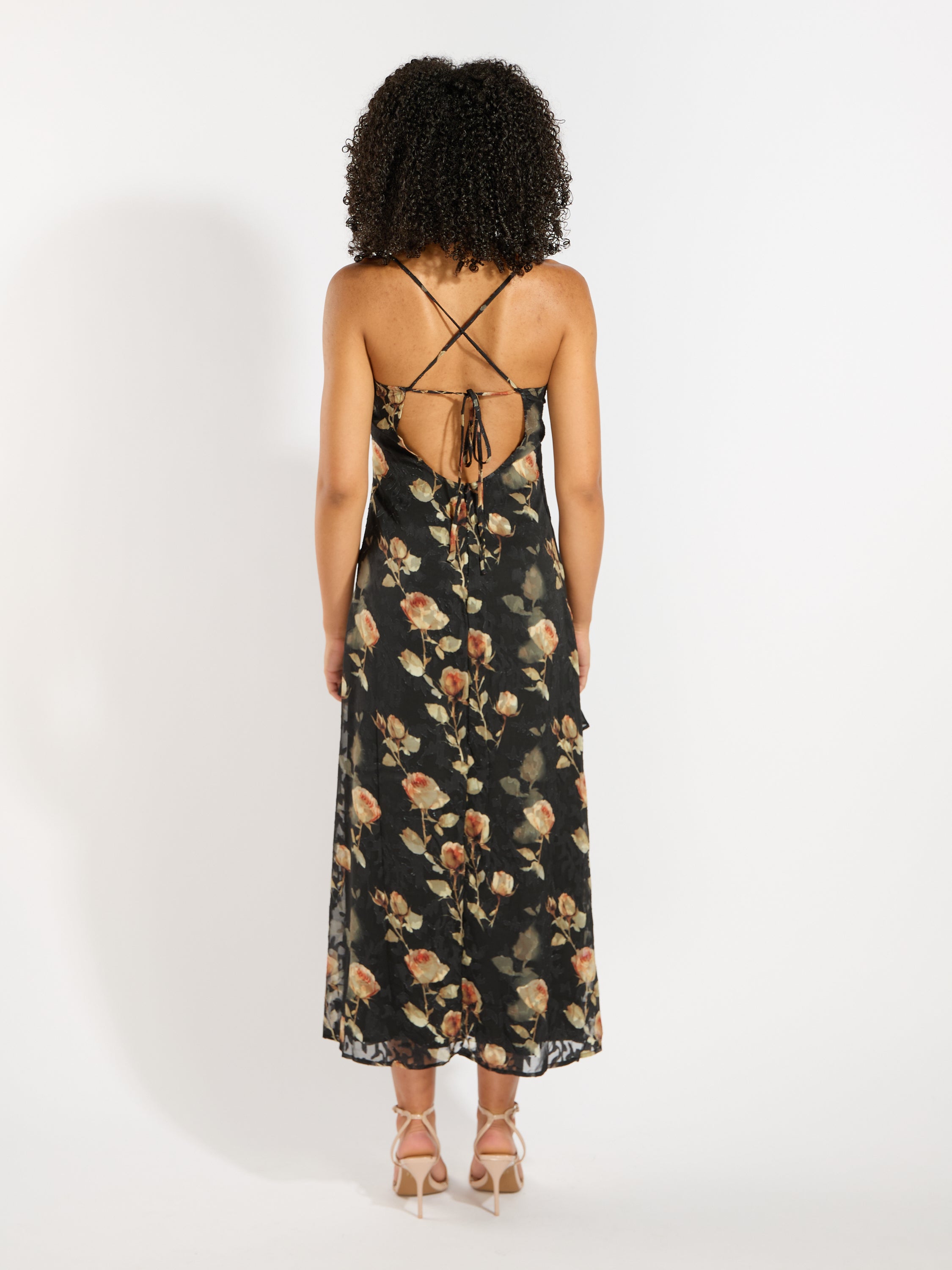 Josie Ruffle Tie Back Midi Dress