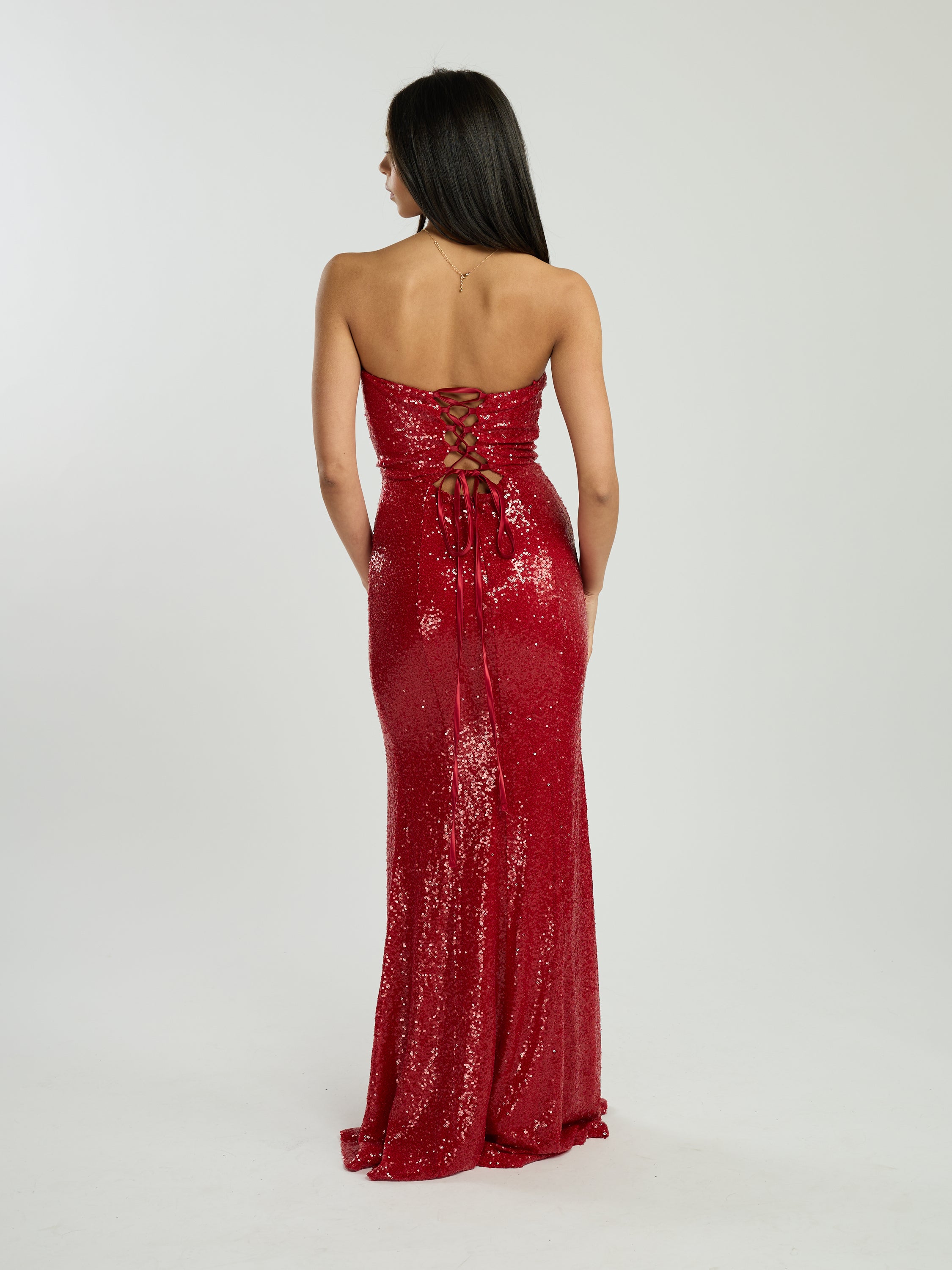 Trina Strapless Sequin Tie Back Maxi Dress