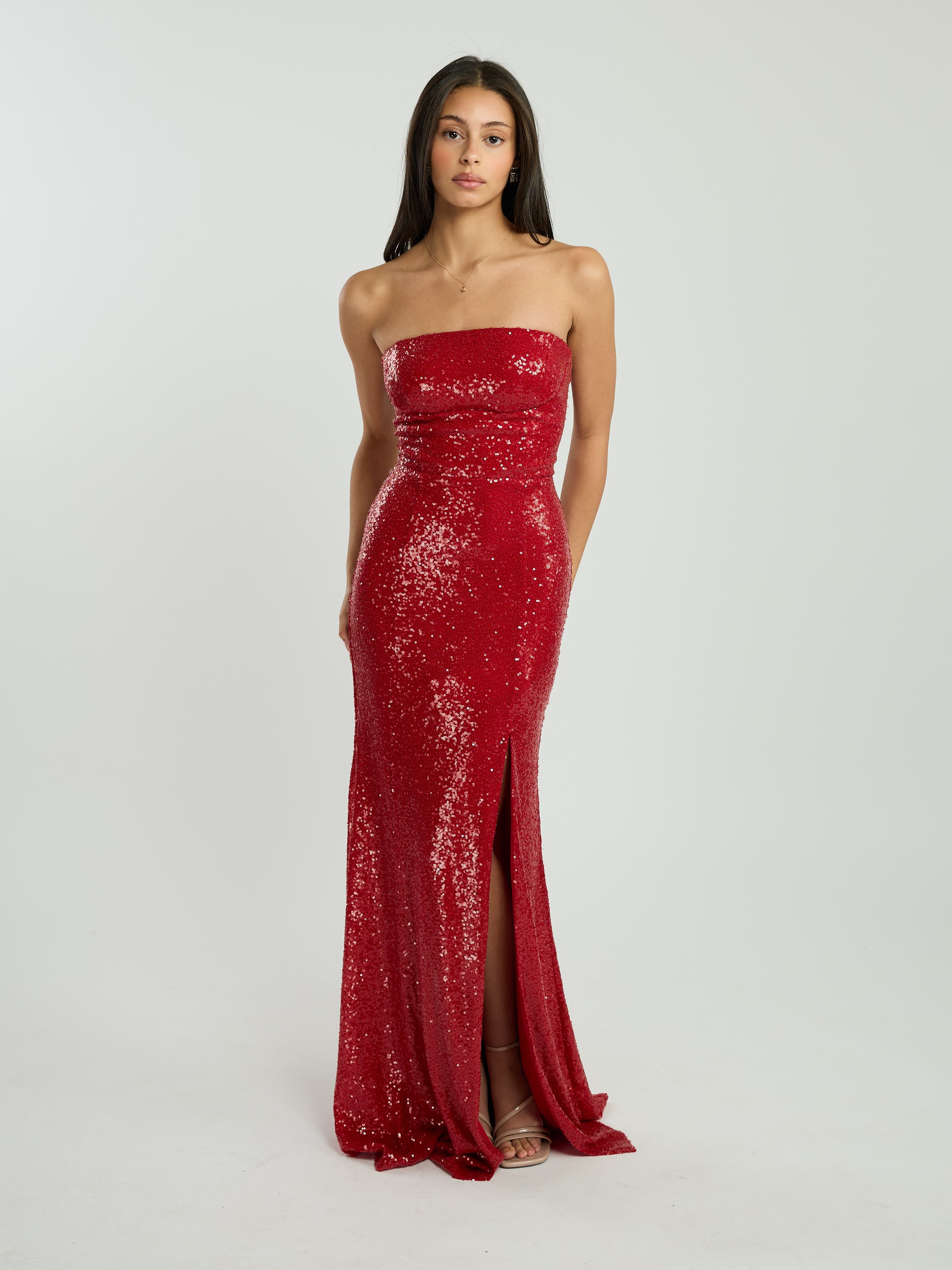 Trina Strapless Sequin Tie Back Maxi Dress