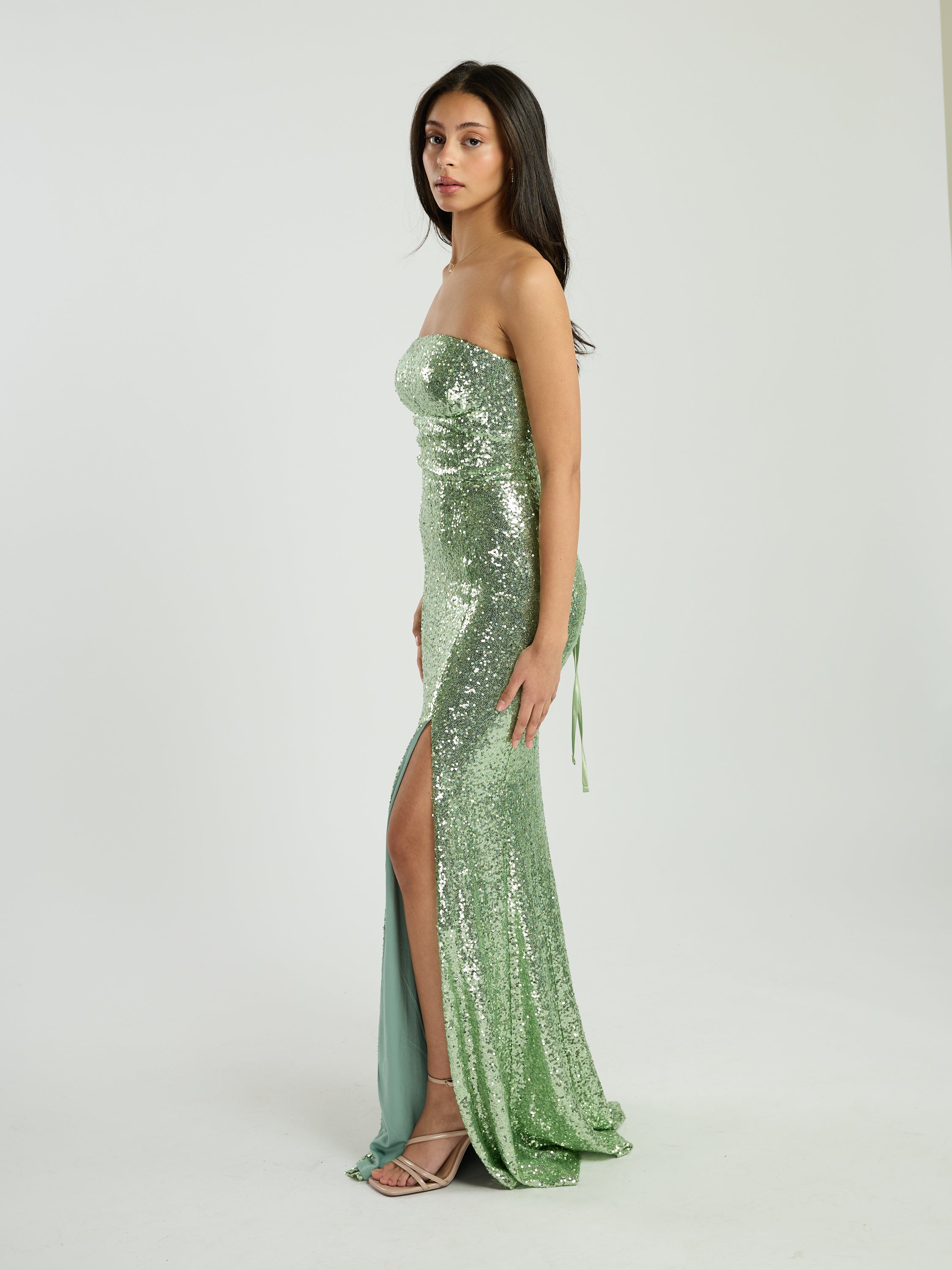 Trina Strapless Sequin Tie Back Maxi Dress