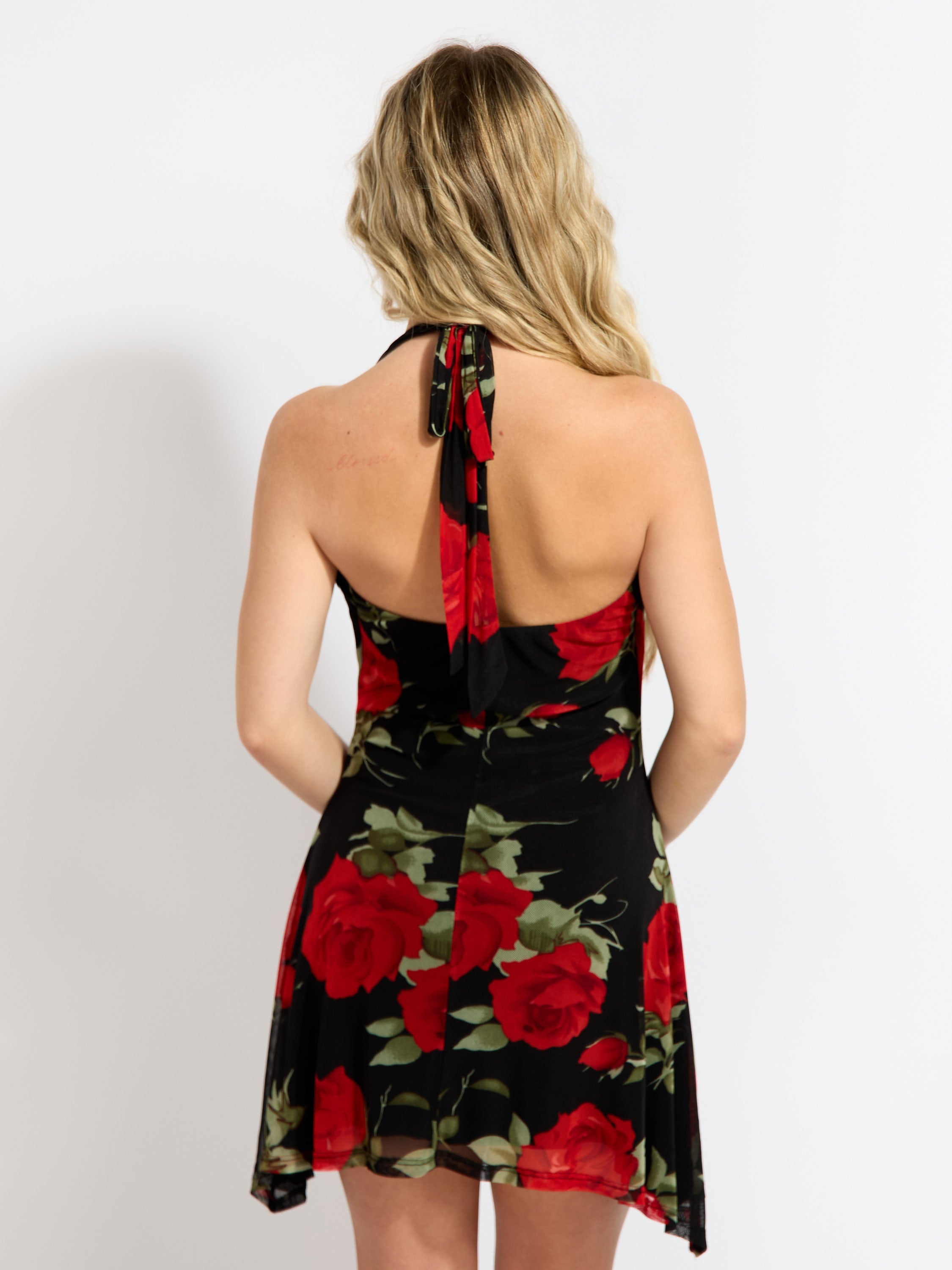 Wynn Mesh Halter Tie Mini Dress