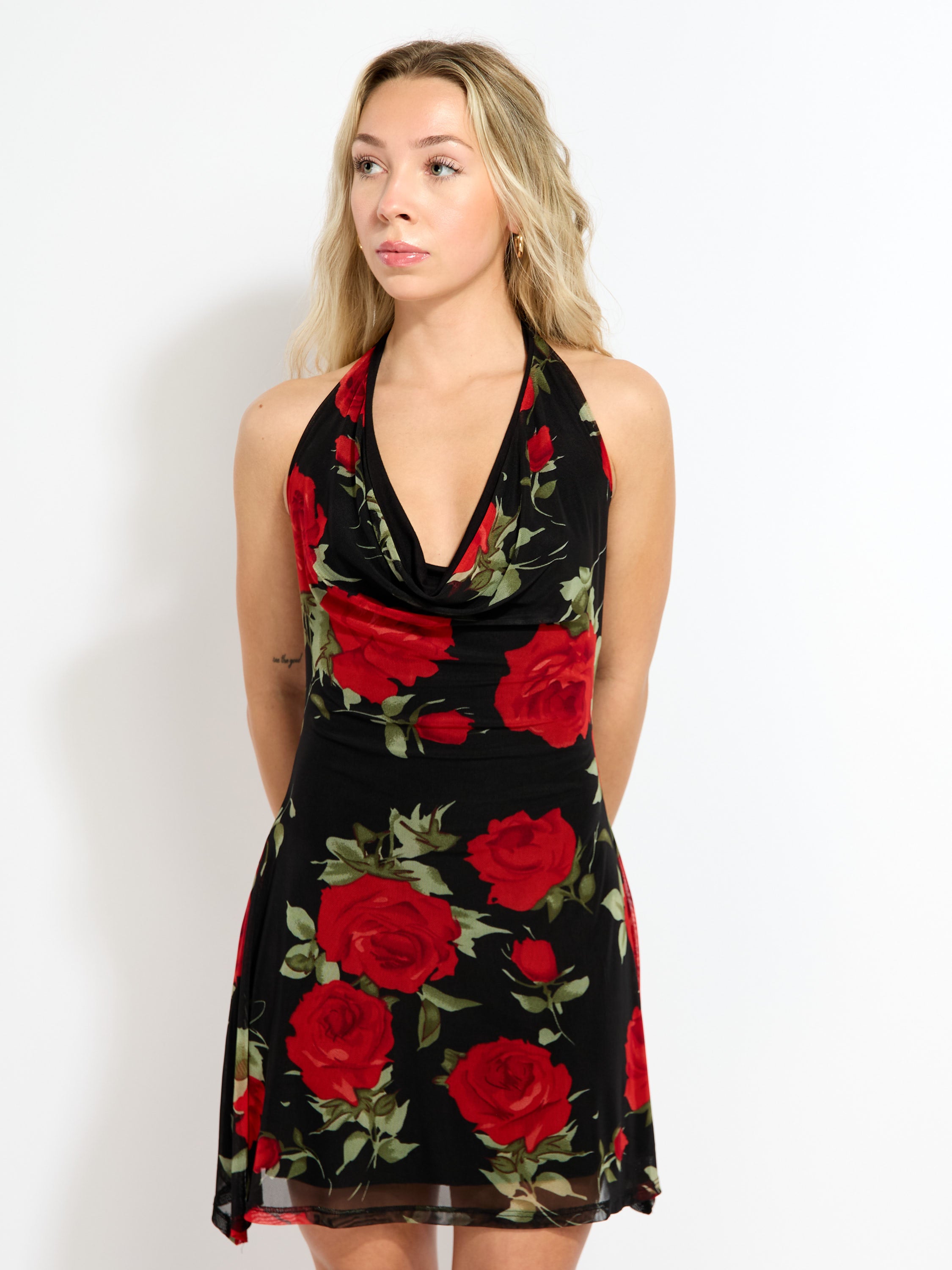 Wynn Mesh Halter Tie Mini Dress
