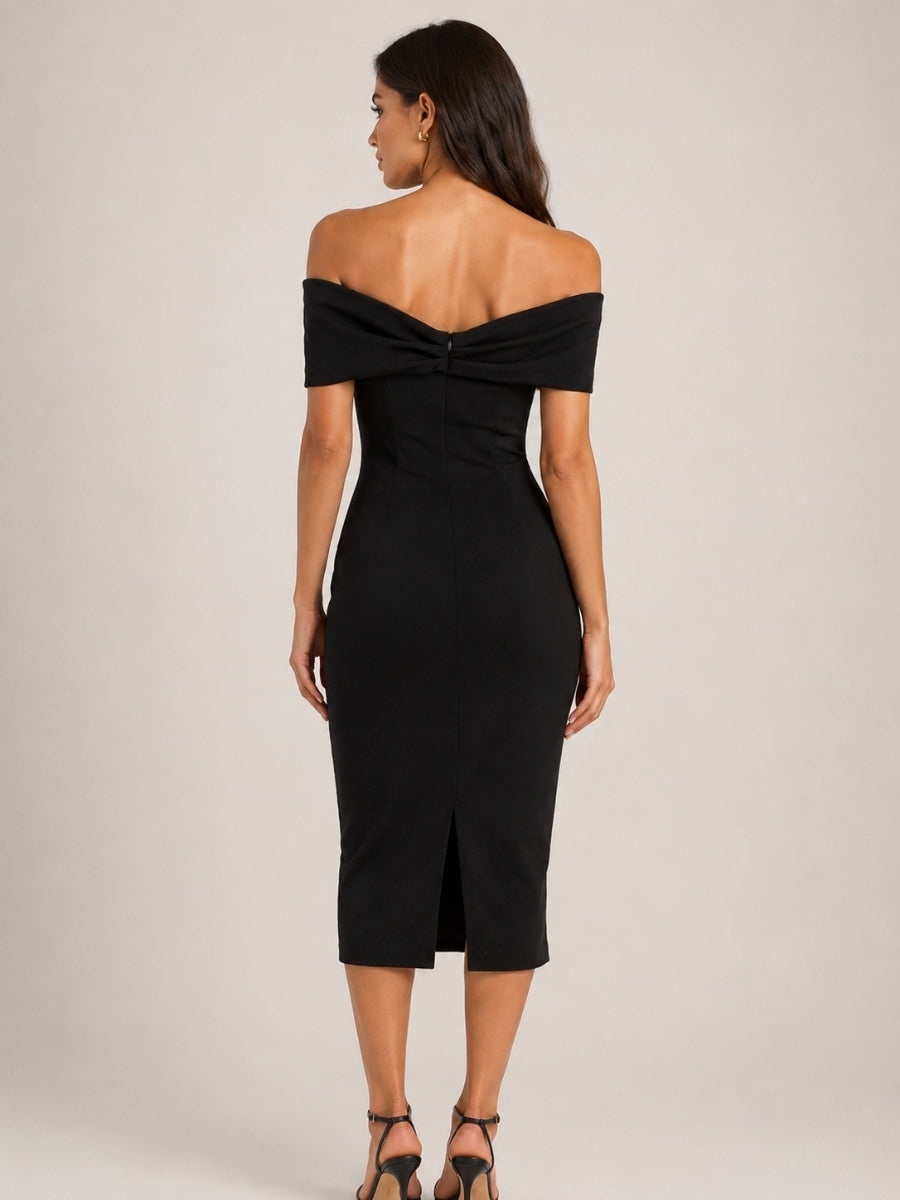 Aimee Off-the-Shoulder Ponte Midi Dress