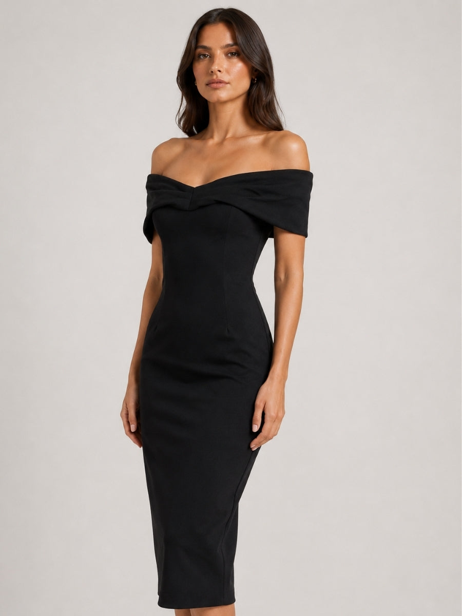 Aimee Off-the-Shoulder Ponte Midi Dress