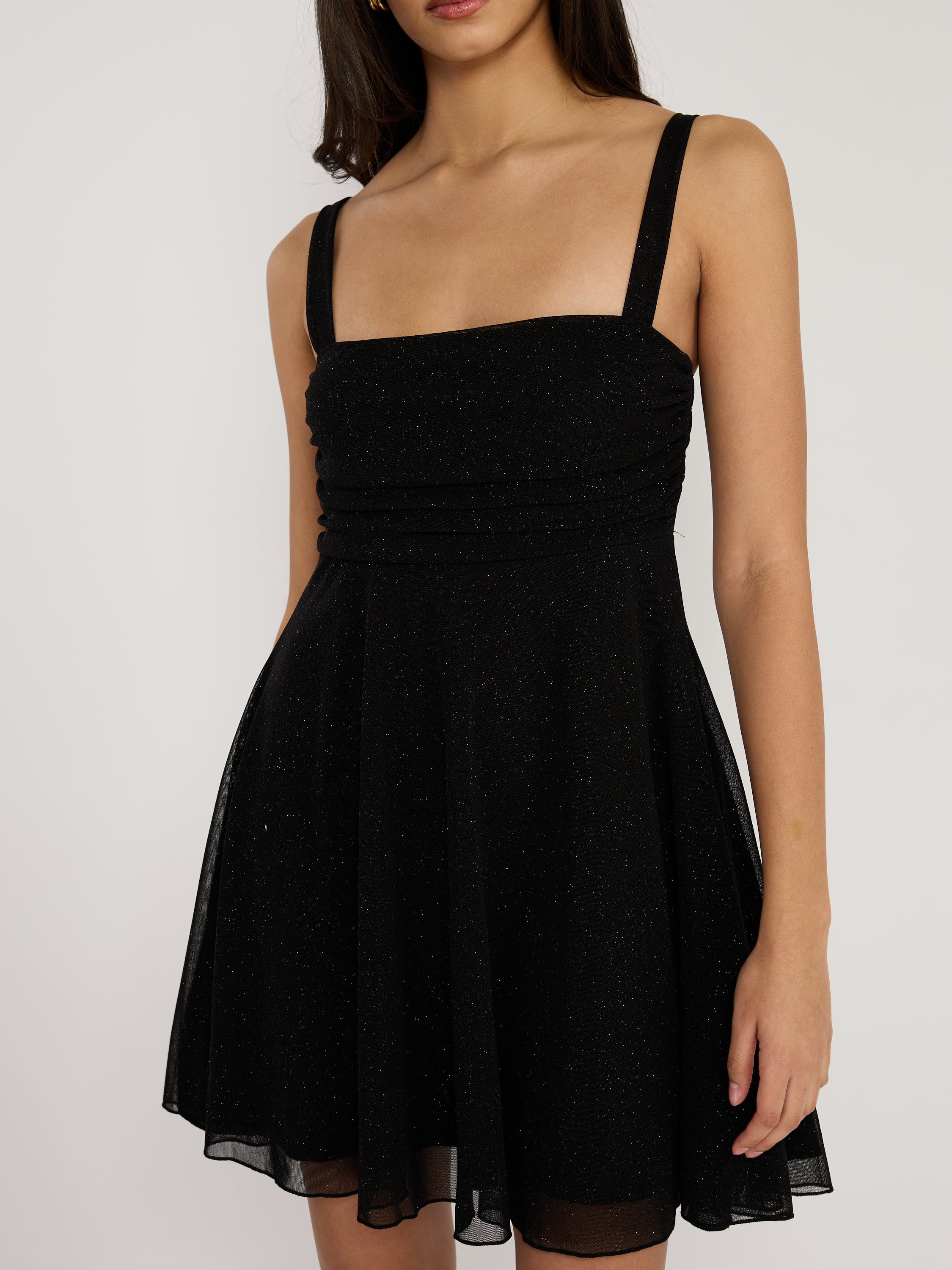 Mindy Glitter Mesh Fit & Flare Mini Dress