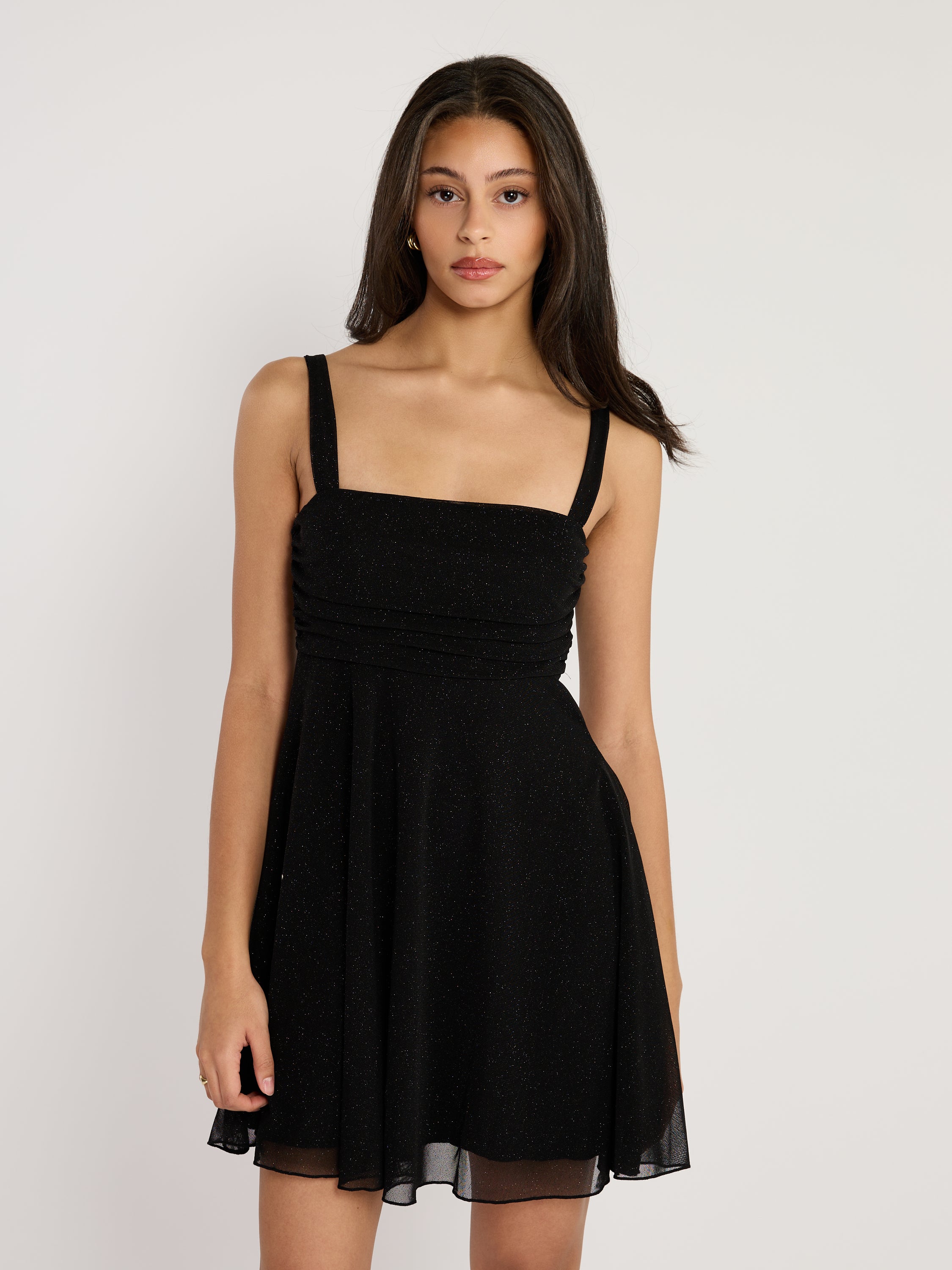 Mindy Glitter Mesh Fit & Flare Mini Dress