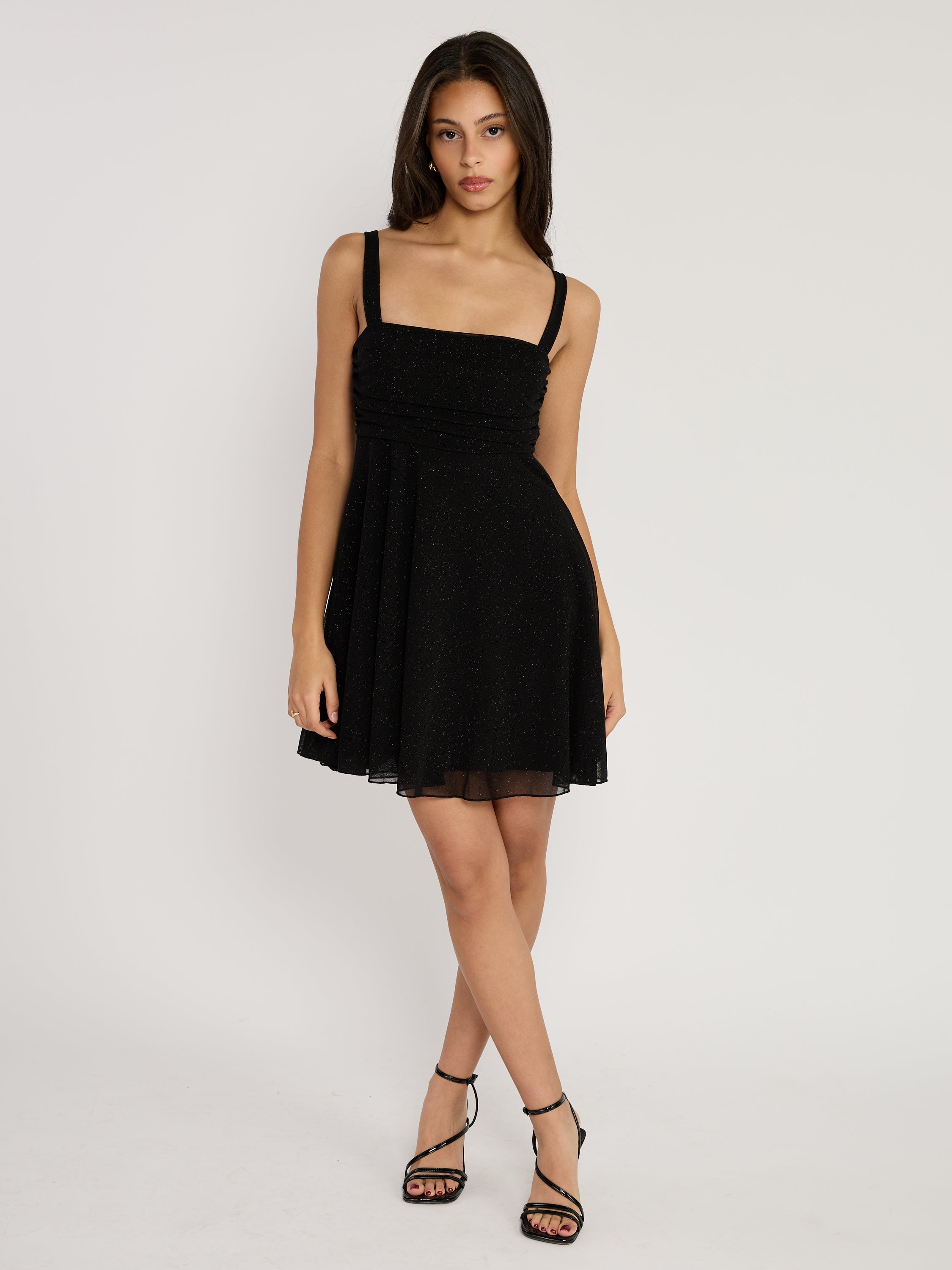 Mindy Glitter Mesh Fit & Flare Mini Dress
