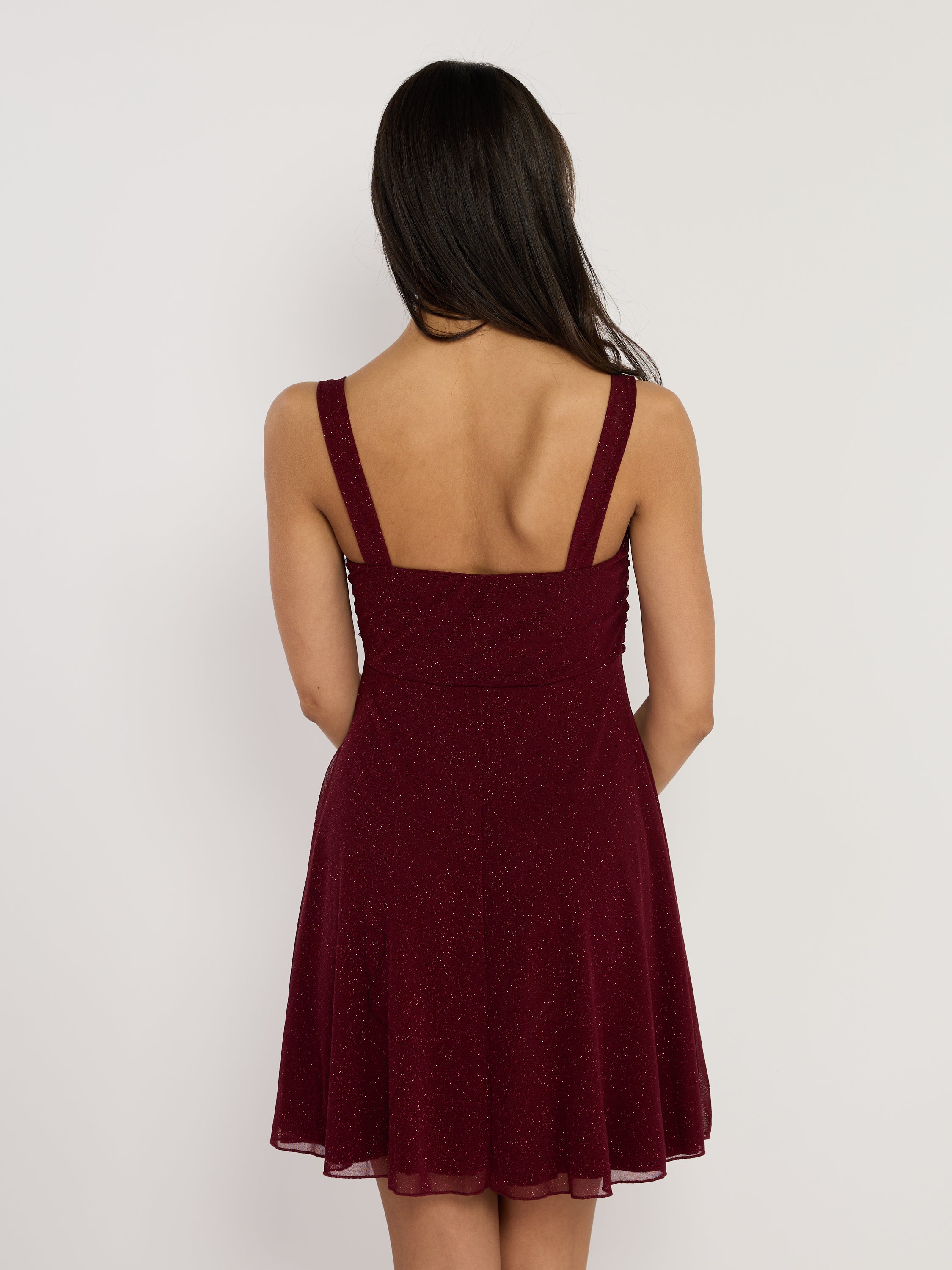 Mindy Glitter Mesh Fit & Flare Mini Dress
