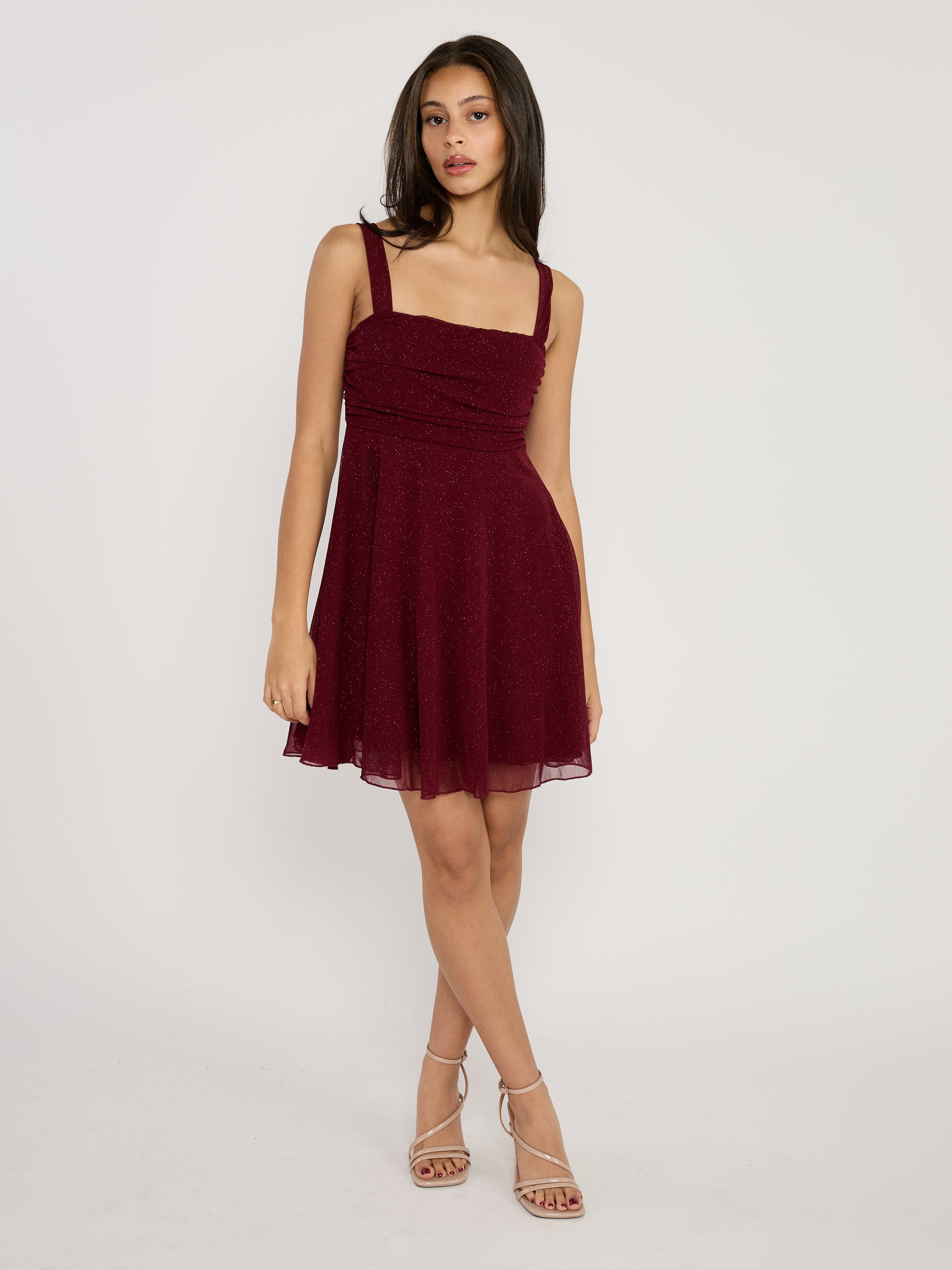 Mindy Glitter Mesh Fit & Flare Mini Dress