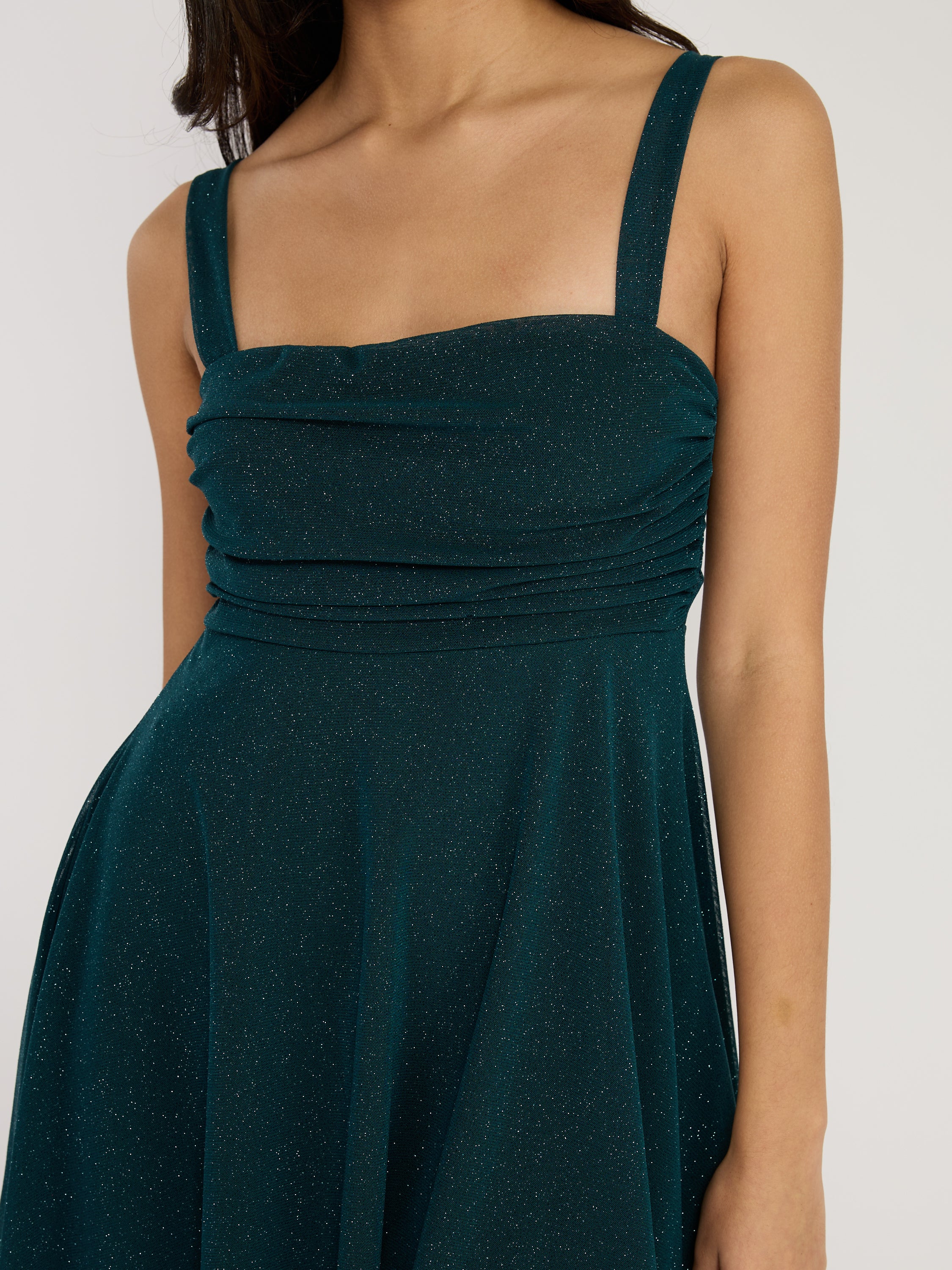 Mindy Glitter Mesh Fit & Flare Mini Dress