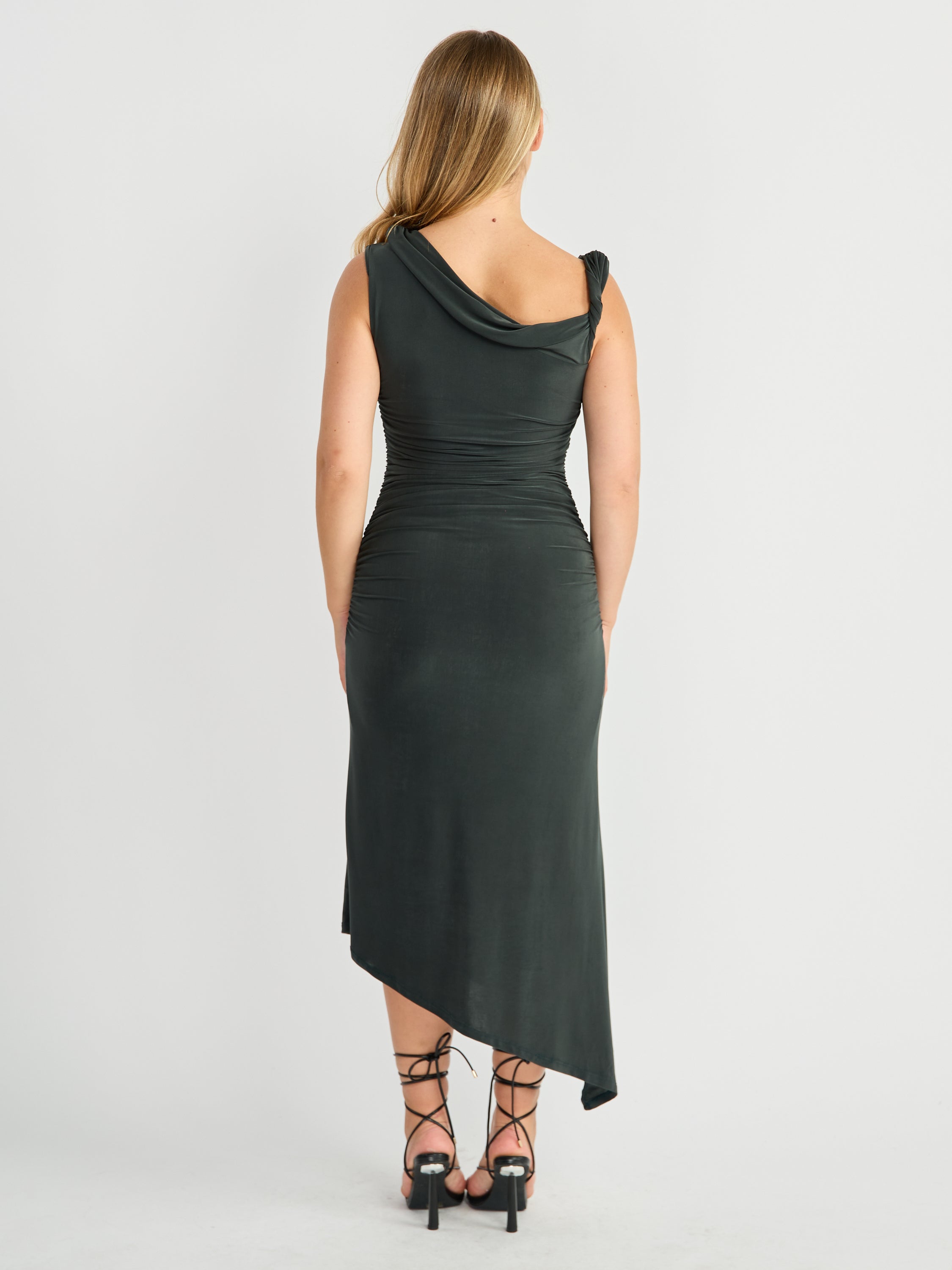 Audrina Off-The-Shoulder Asymmetrical Midi Dress