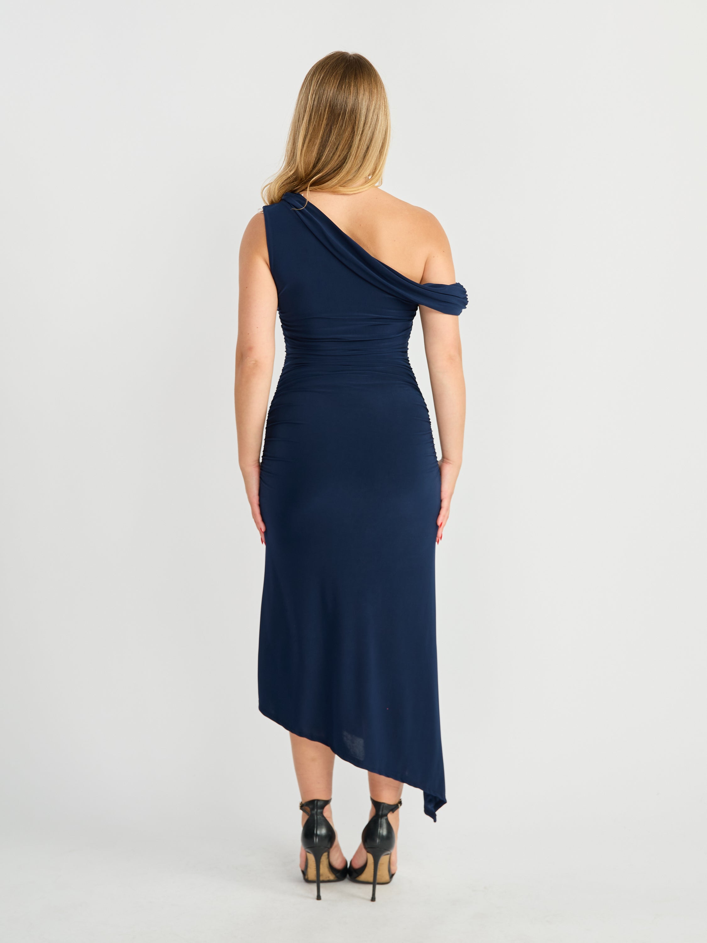 Audrina Off-The-Shoulder Asymmetrical Midi Dress