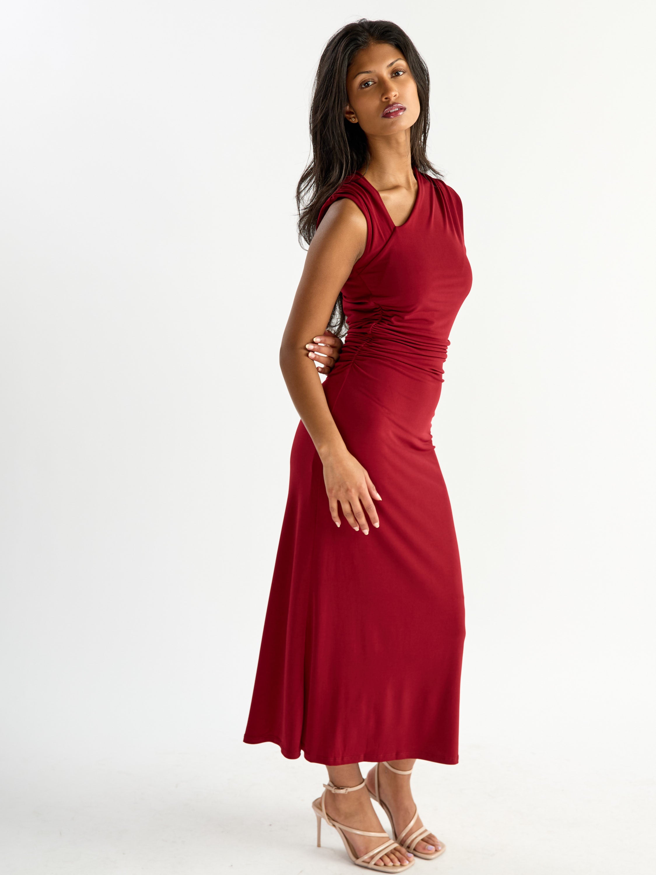 Gabriel Square Neck Slit Midi Dress