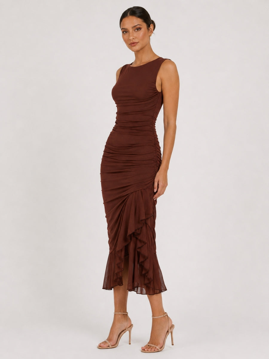 Mira Sleeveless Ruffle Solid Dress