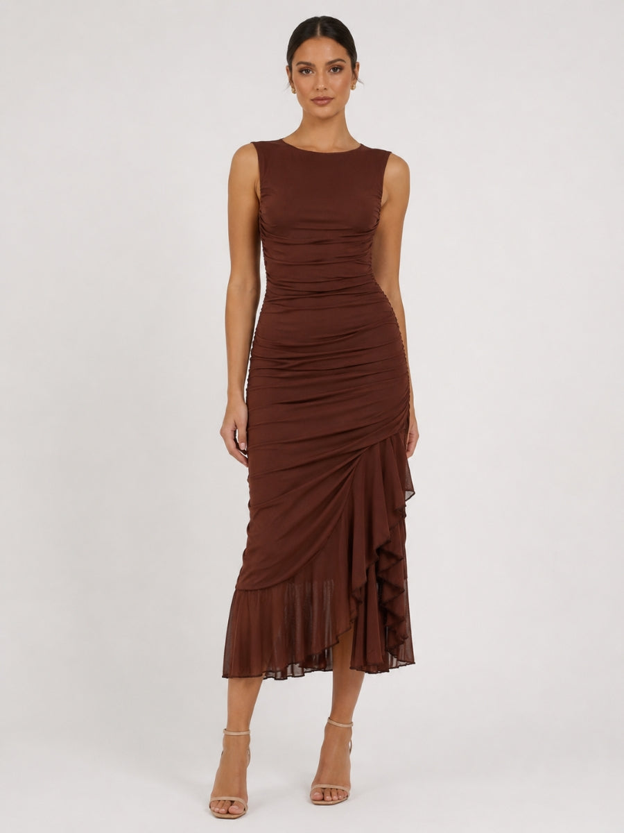 Mira Sleeveless Ruffle Solid Dress