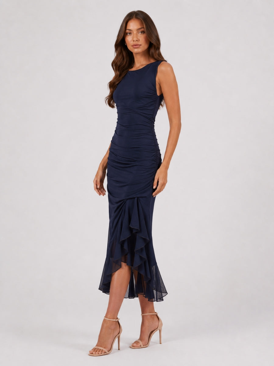 Mira Sleeveless Ruffle Solid Dress