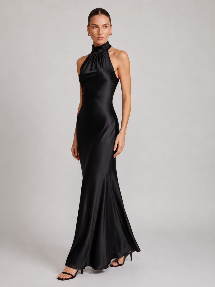 Arianna Stretch Satin Halter Dress