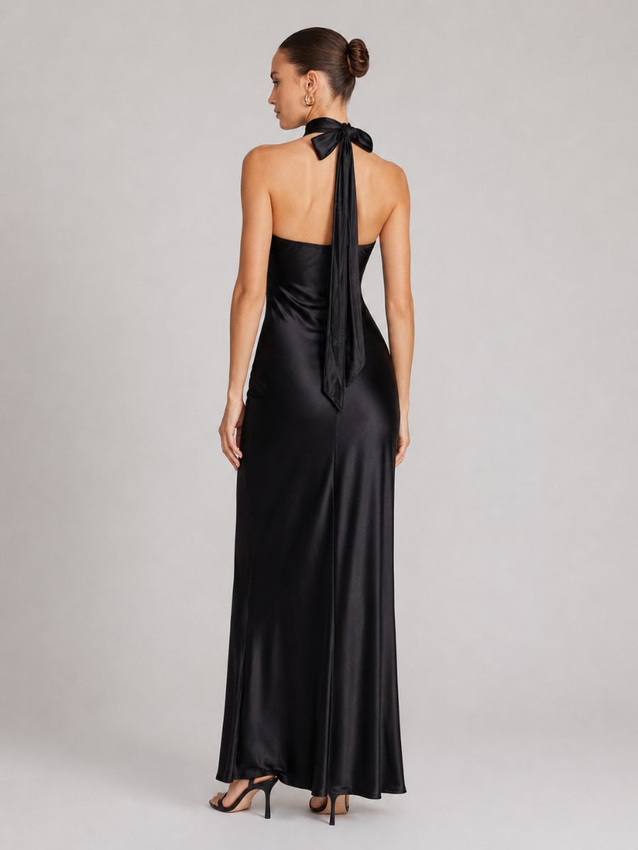 Arianna Stretch Satin Halter Dress