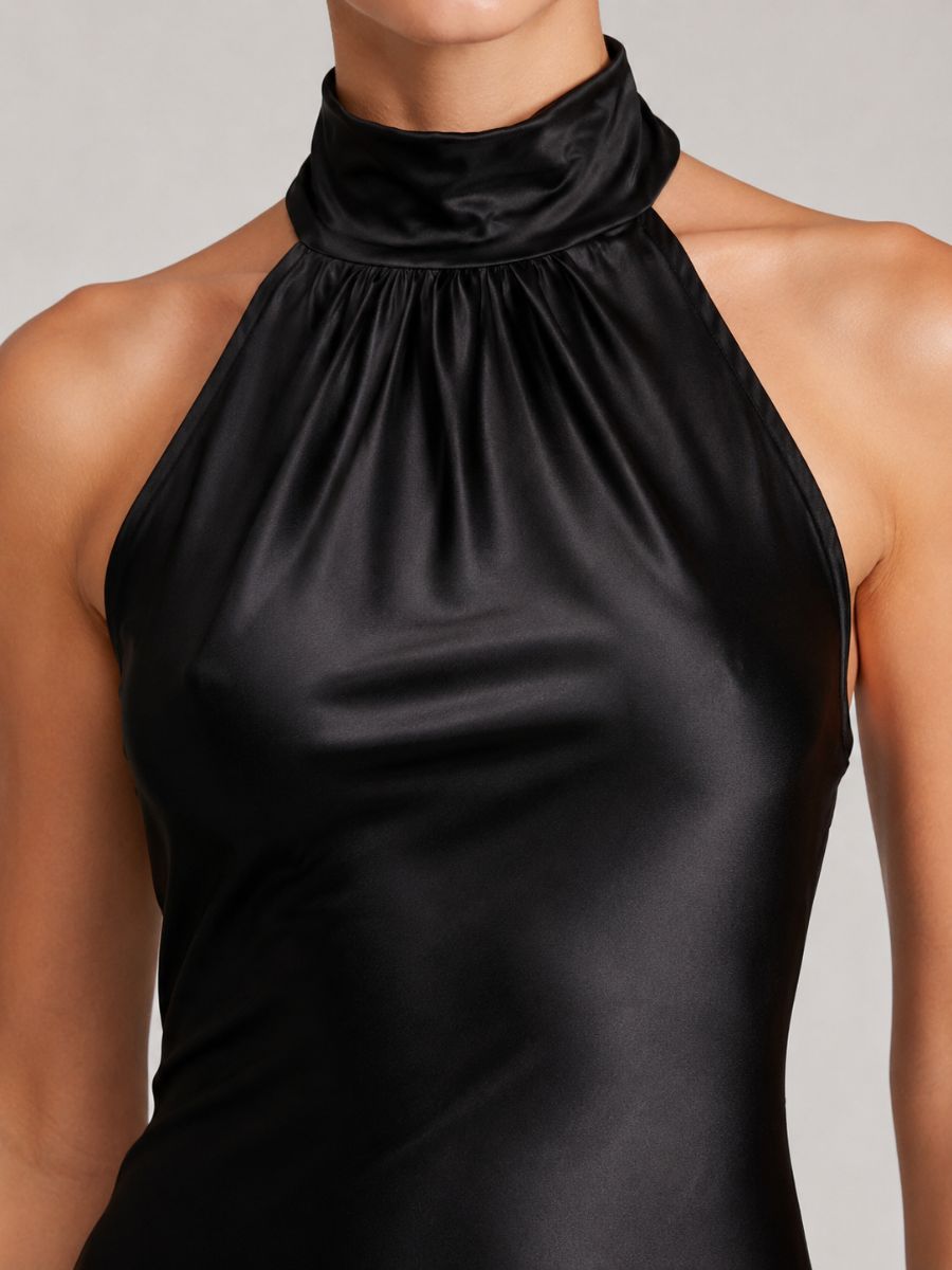 Arianna Stretch Satin Halter Dress