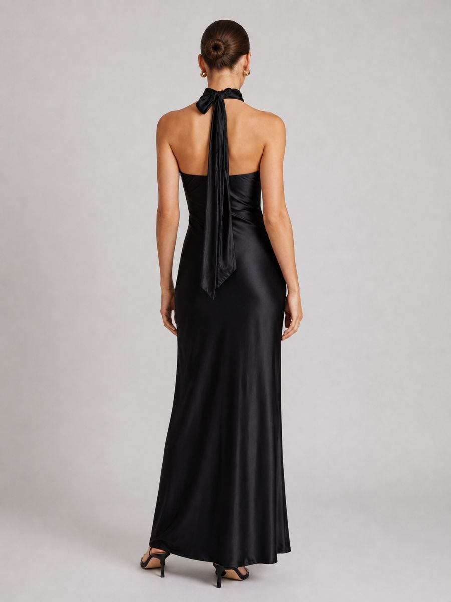 Arianna Stretch Satin Halter Dress