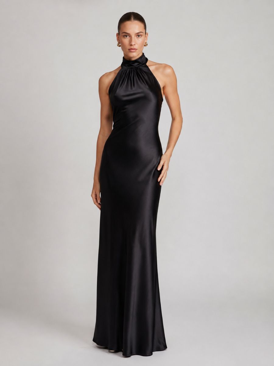 Arianna Stretch Satin Halter Dress