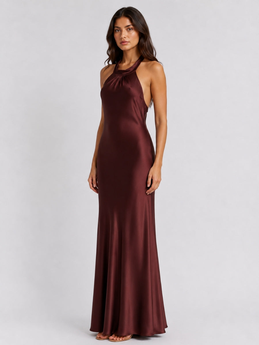 Arianna Stretch Satin Halter Dress