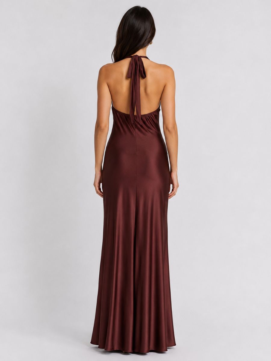 Arianna Stretch Satin Halter Dress