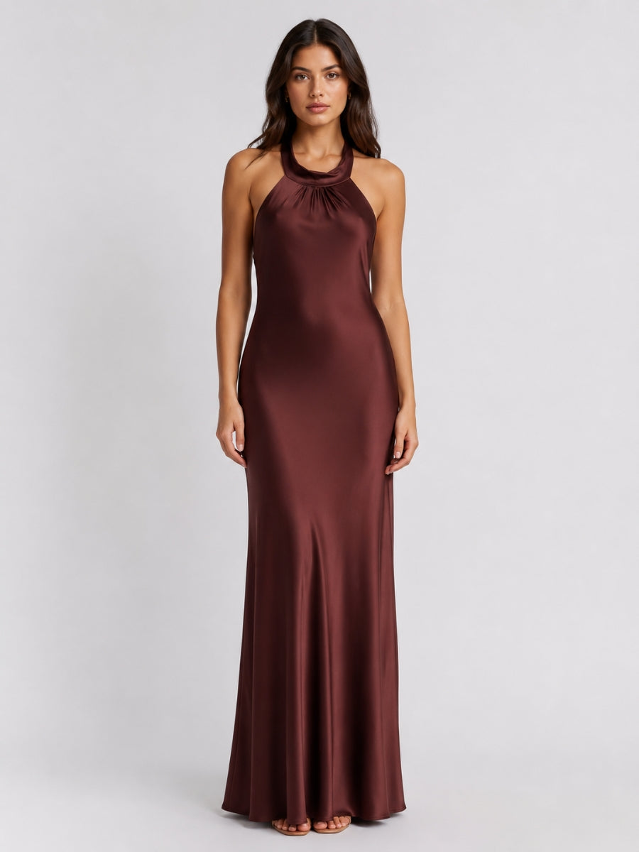 Arianna Stretch Satin Halter Dress