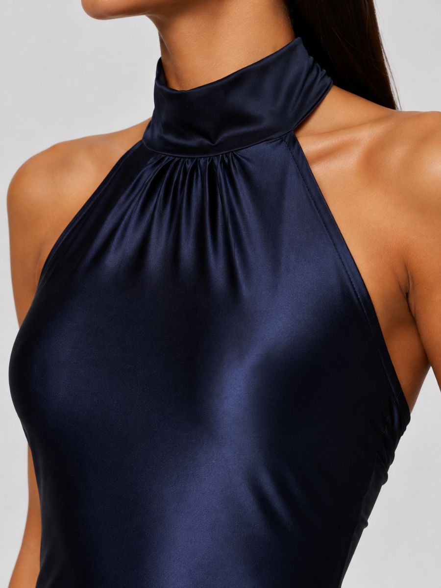 Arianna Stretch Satin Halter Dress
