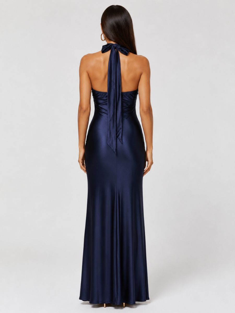 Arianna Stretch Satin Halter Dress