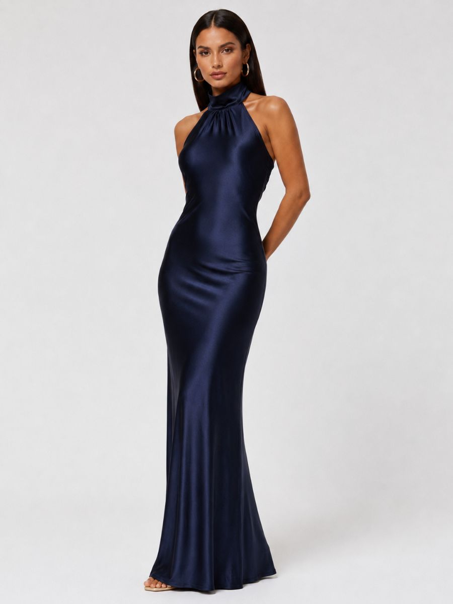 Arianna Stretch Satin Halter Dress