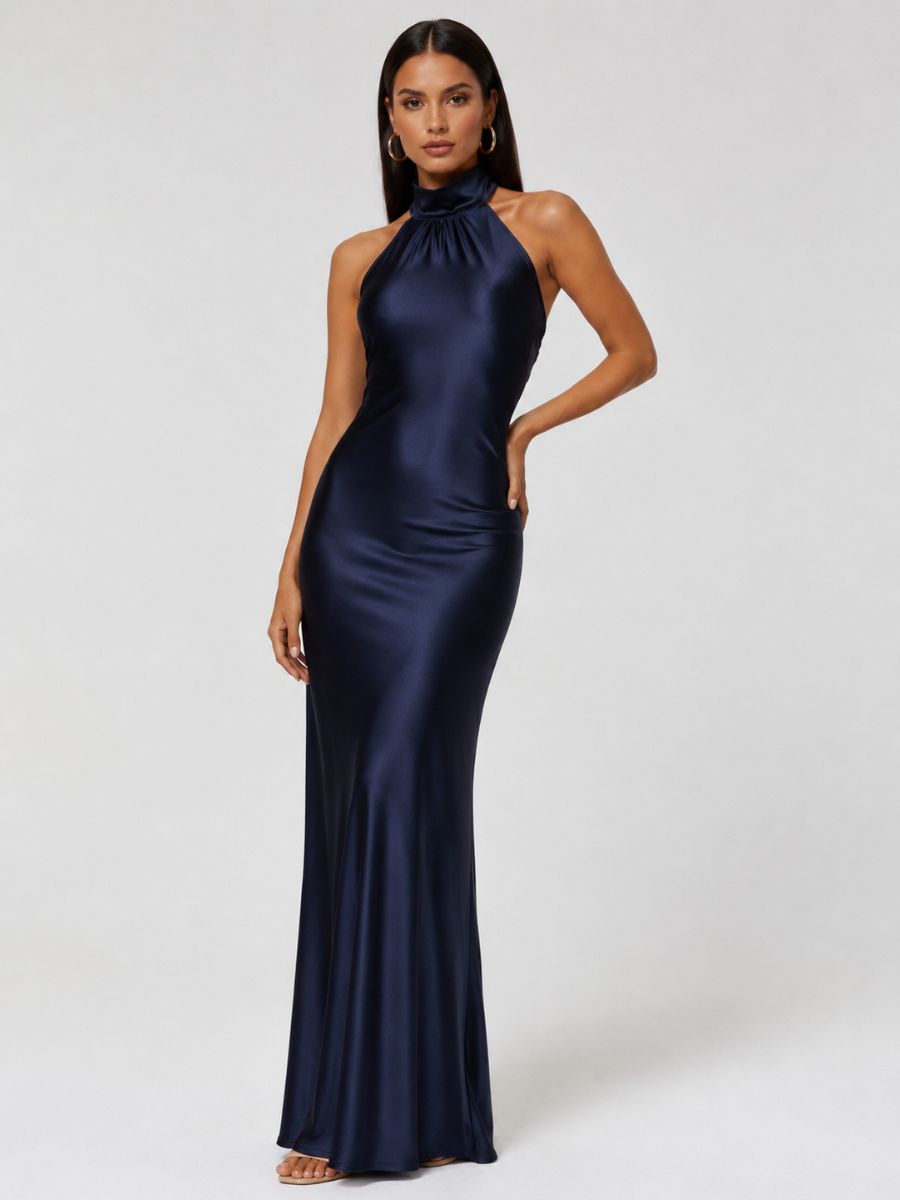 Arianna Stretch Satin Halter Dress