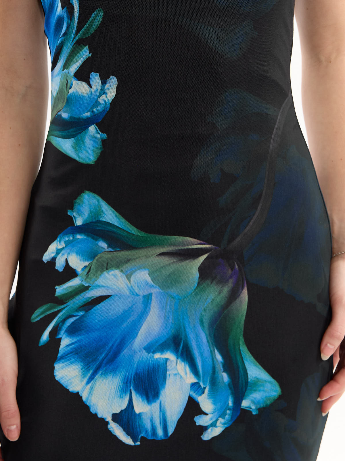 Lipa Blue Floral Mesh Strapless Dress